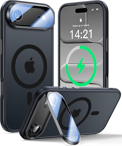 Miniatura 22 de Funda para iPhone 14 Pro de 6.1”, cubierta para cámara con soporte, protector de lente de cámara 9H, compatible con MagSafe, a prueba de golpes de