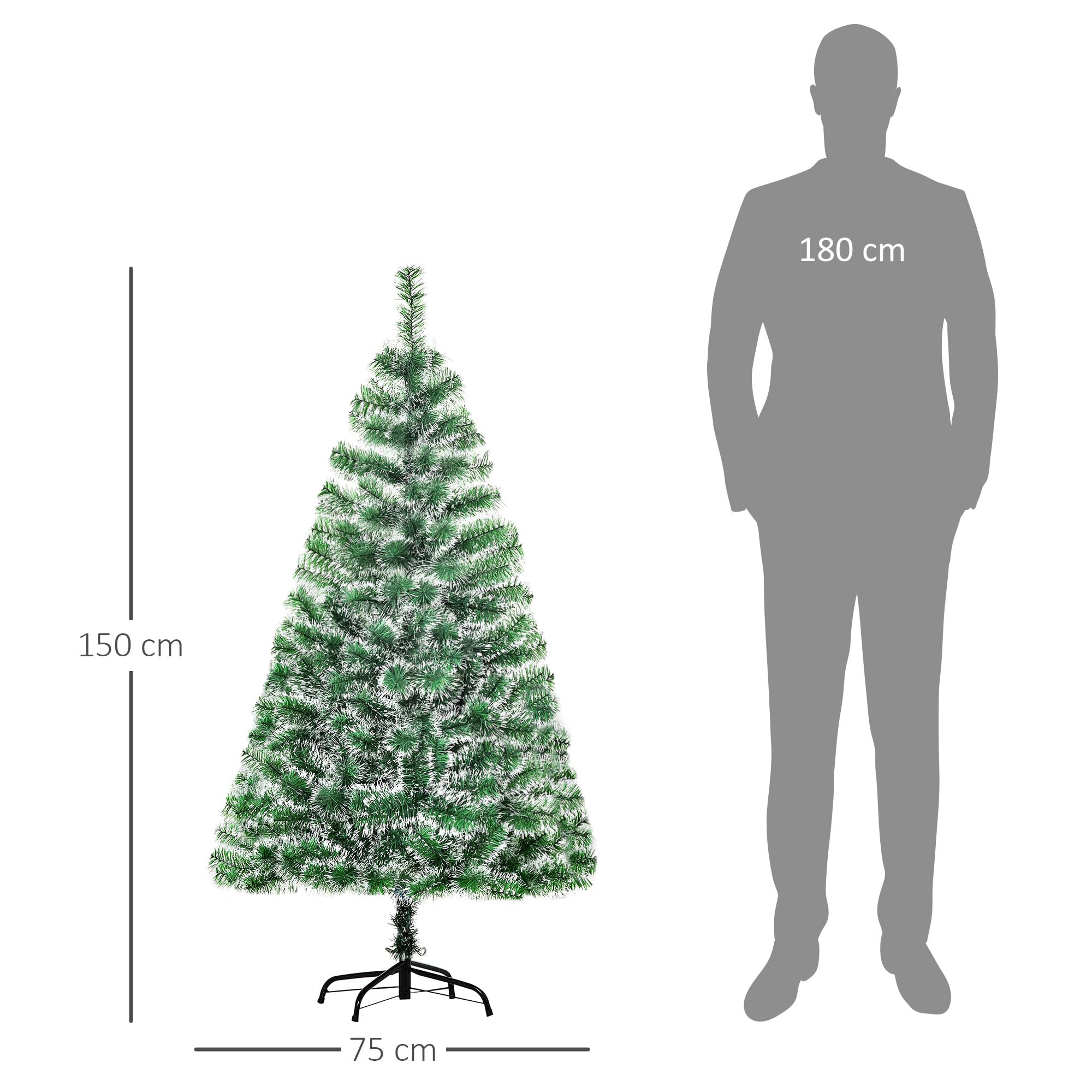 HOMCOM Árbol de Navidad Artificial 150 cm con 416 Ramas Hojas de Pet y Soporte de Metal Decoración Navideña para Interior Salón Fiestas Ø75x150 cm Verde