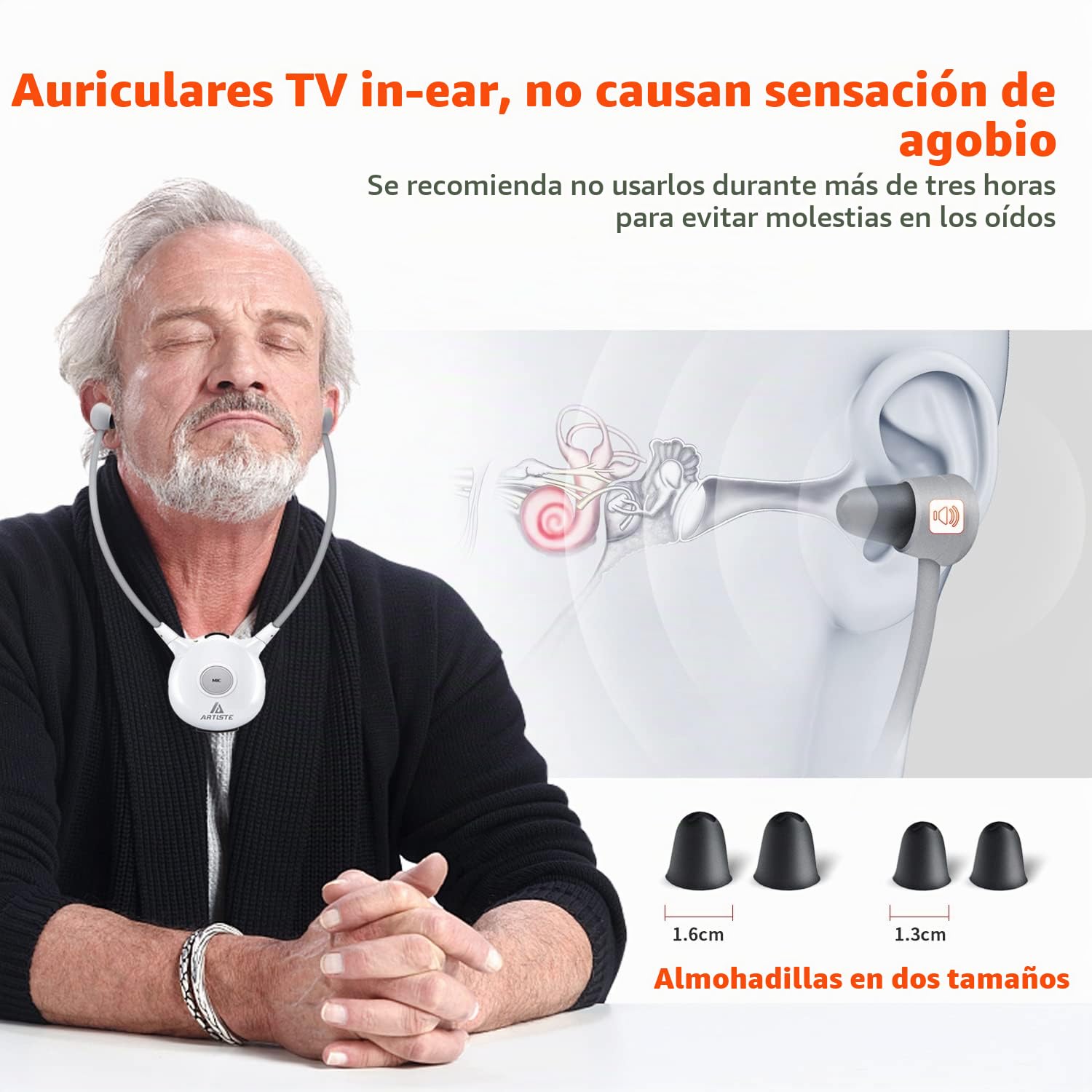 APH100 Auriculares Inalambricos TV | Auriculares TV Inalambricos de Digitales 2,4 GHz con Transmisor (3,5 mm AUX, RCA, con 2 Bater)