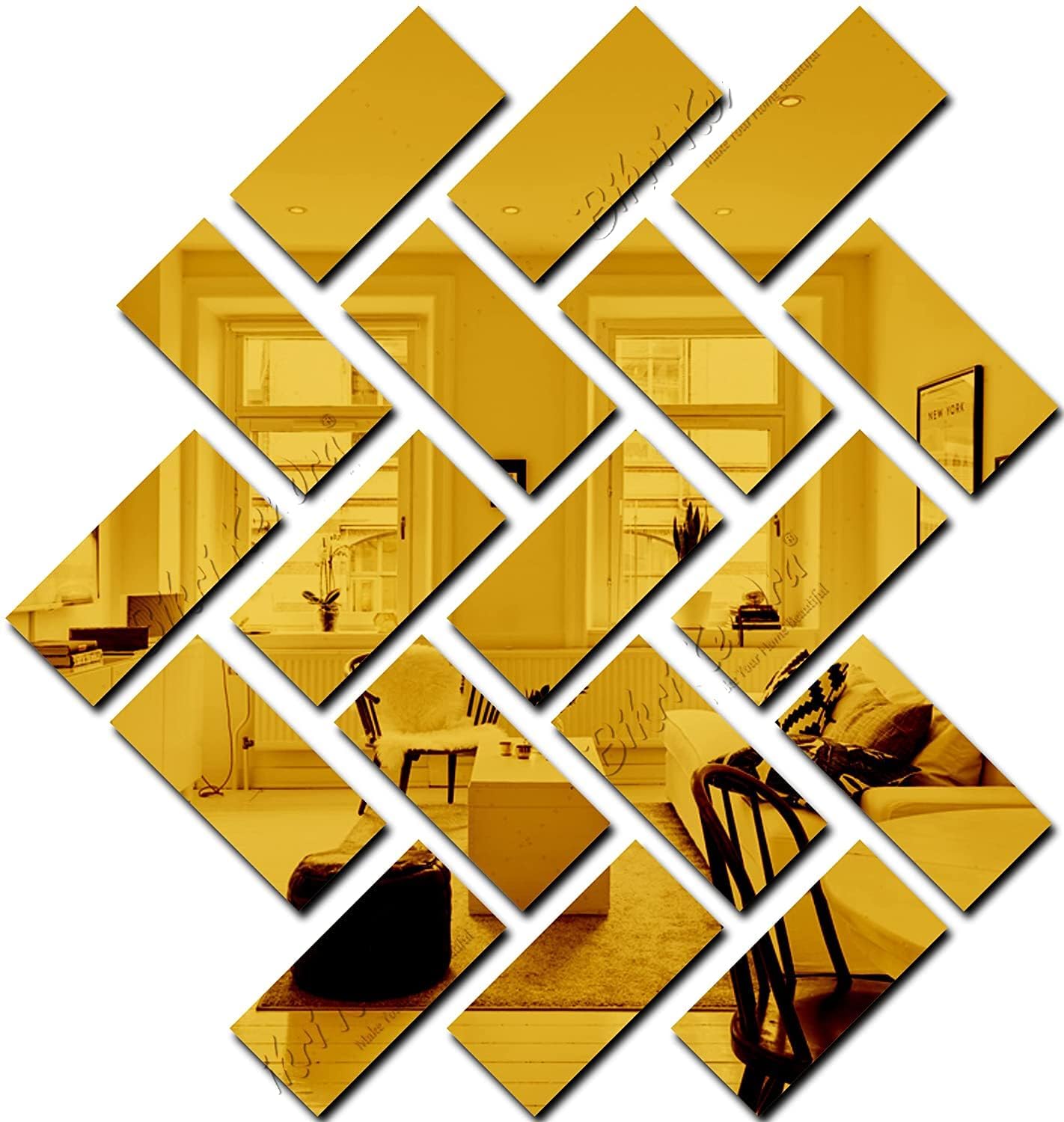 Chote Mote Seller - Rectangle Mirror Stickers for Wall, Acrylic Mirror Wall Decor Sticker, Wall Stickers for Hall Room, Bed Room, Kitchen. Wall Mirror... (Golden, 10) (B0D6G2K4VS) Amazon Price History, Amazon Price Tracker