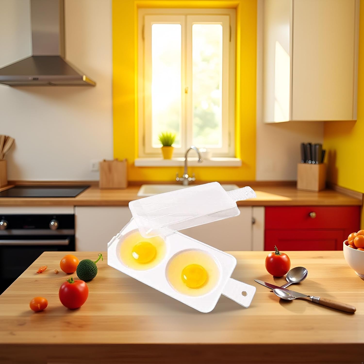 1Pc White 2 Slots Microwave Oven Egg Steamer Poacher Cooker, Rectangular,Poach Eggs, Boil Eggs, Cook Eggs, Steam Eggs Egg Poachers Specialty Cookware (2 Eggs Capacity)