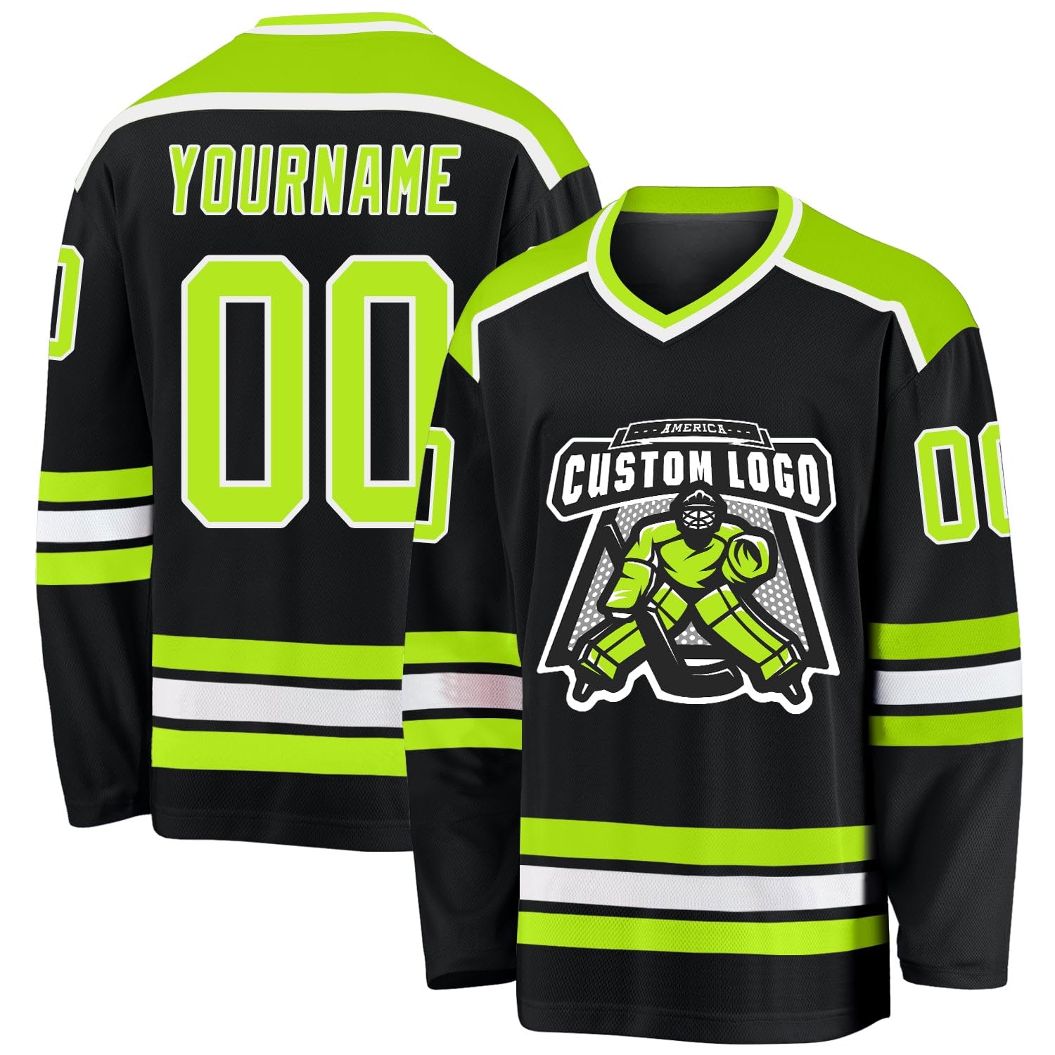 Custom Name Number White Black-Orange Hockey Jersey, Personalized Team V-Neck Sports Hockey Jersey for Men Women Youth