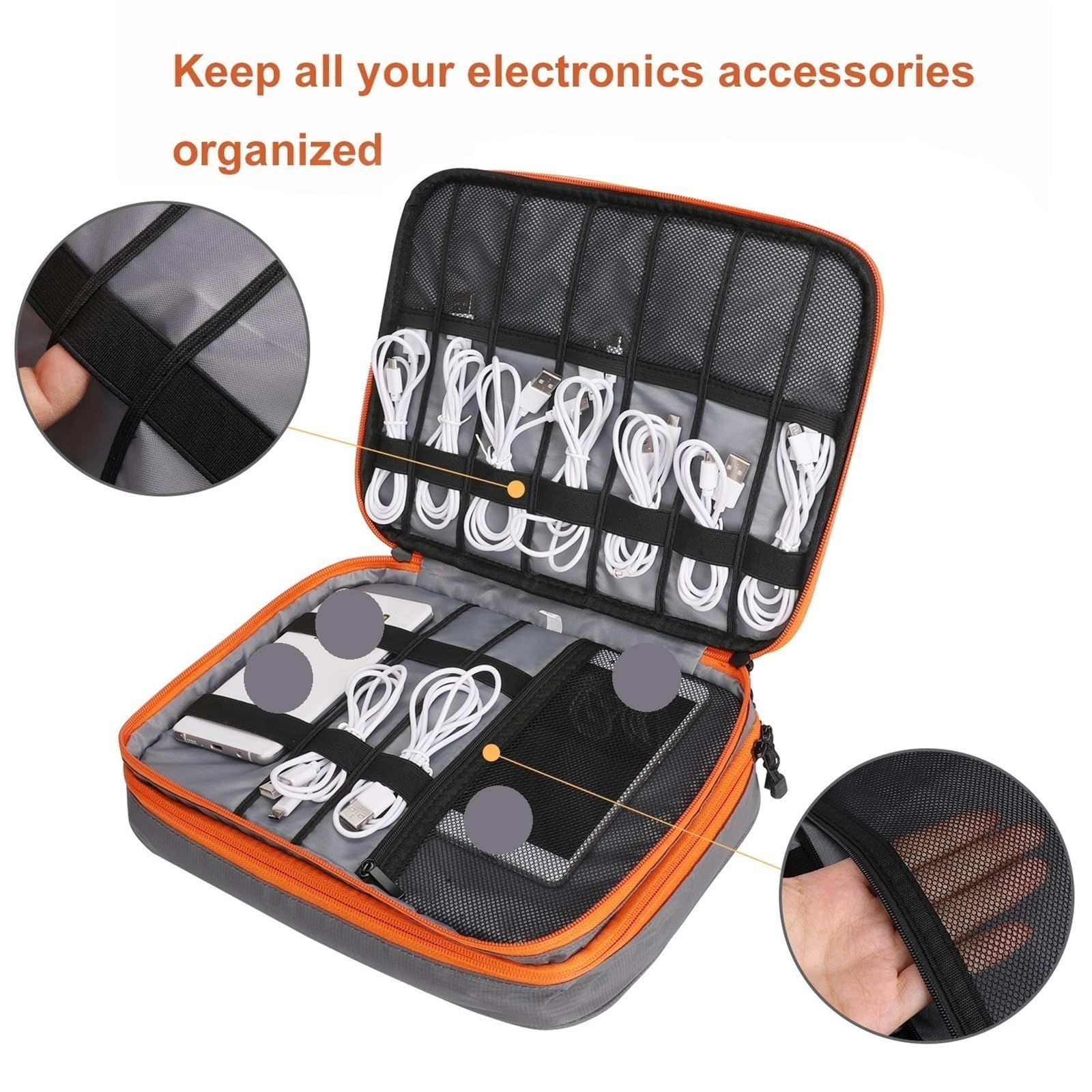 Torba do organizowania kabla | Podwójne warstwy dużej pojemności podróży elektroniczny gadżet carry case(Gray)