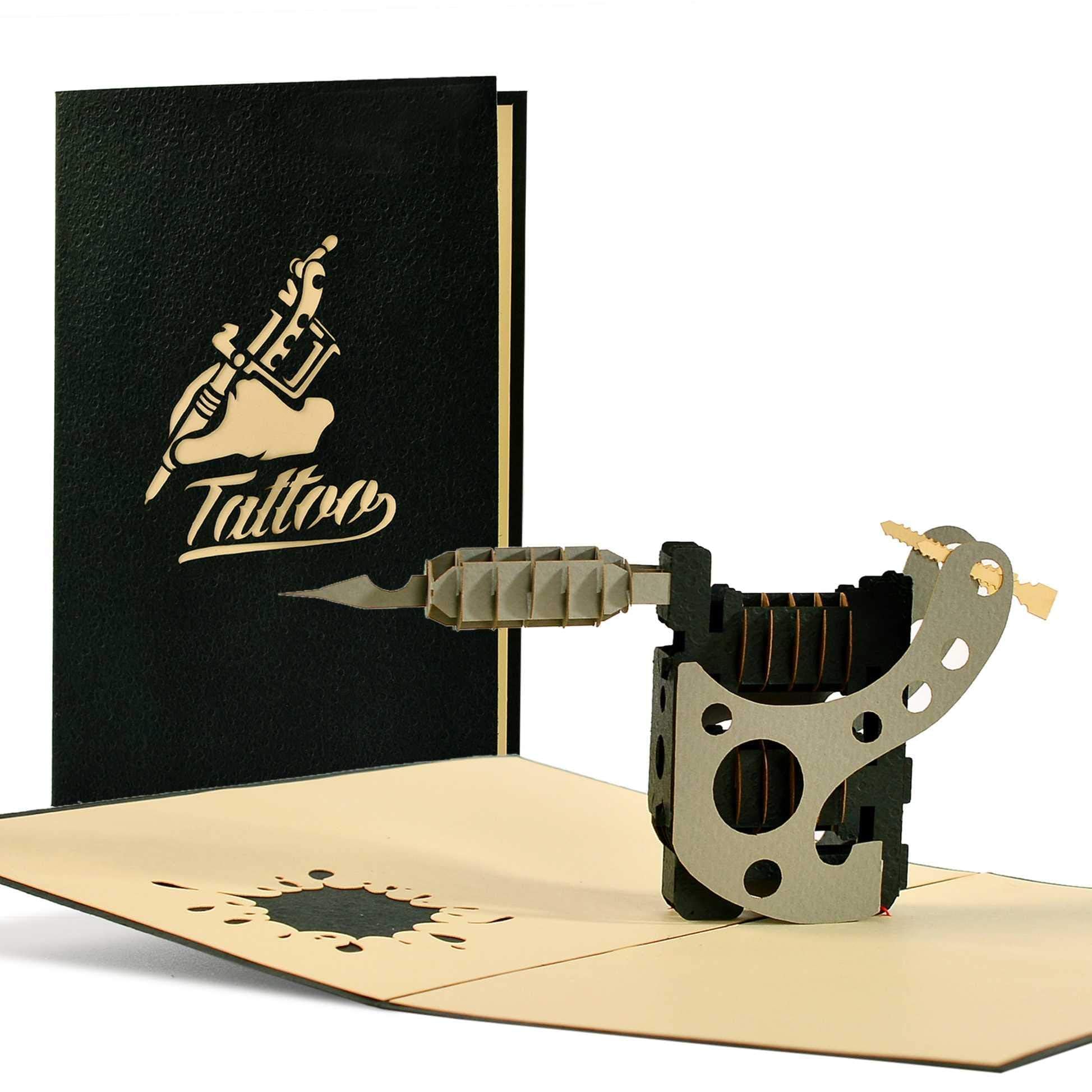 Original 3D Pop-Up Card for Tattoo Fans - Birthday Card with Detailed Tattoo Gun, H17AMZ