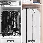 3 Pack Long Dress Covers Garment Storage Bags, 180cmx60cm Wedding Dress Covers for Storage and Travel, Full Length Foldable Washable Clothes Cover with Handles, for Gowns, Coats, Suit Carrier, White