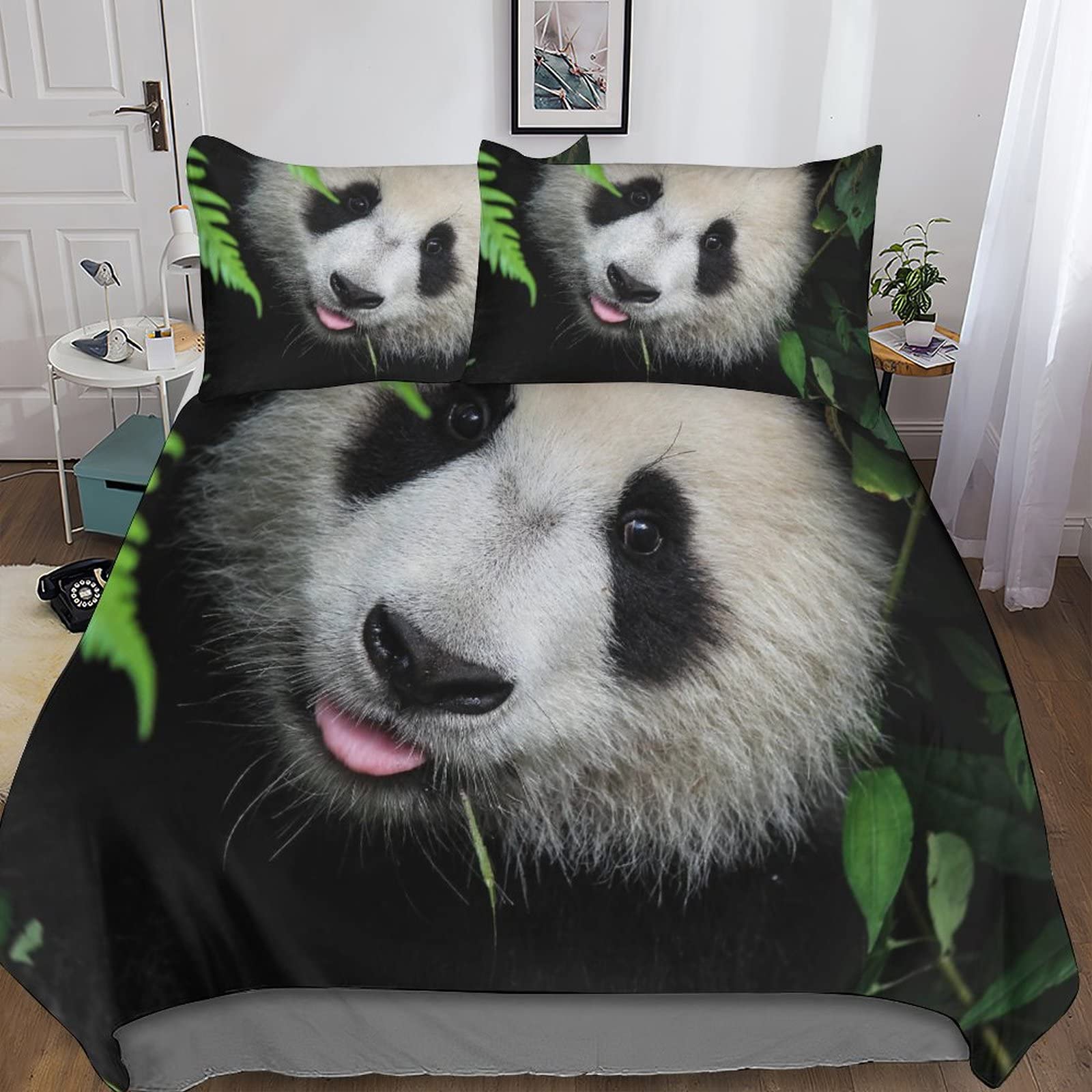 Housse de couette panda 3D 200x200 parure de lit microfibre avec 2 taies d'oreiller pour enfant
