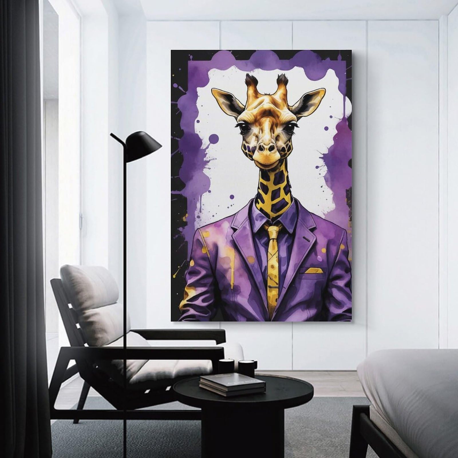 Junmoney Canvas Art Print Giraffe in Suit(2), 12x18inch(30x45cm), for New Homes, Bedrooms Or Workspaces, Thoughtful Wall Decor for Art Lovers