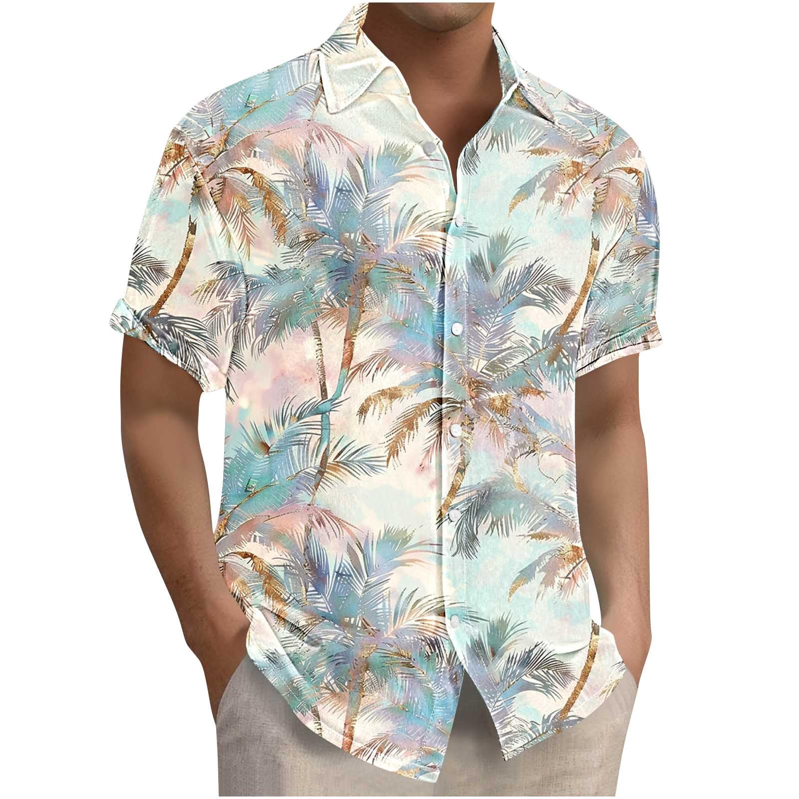 Aopir Men's Short Sleeve Hawaiian Shirt Casual Tropical Print Button Down Shirt for Beach Vacation and Summer Outings