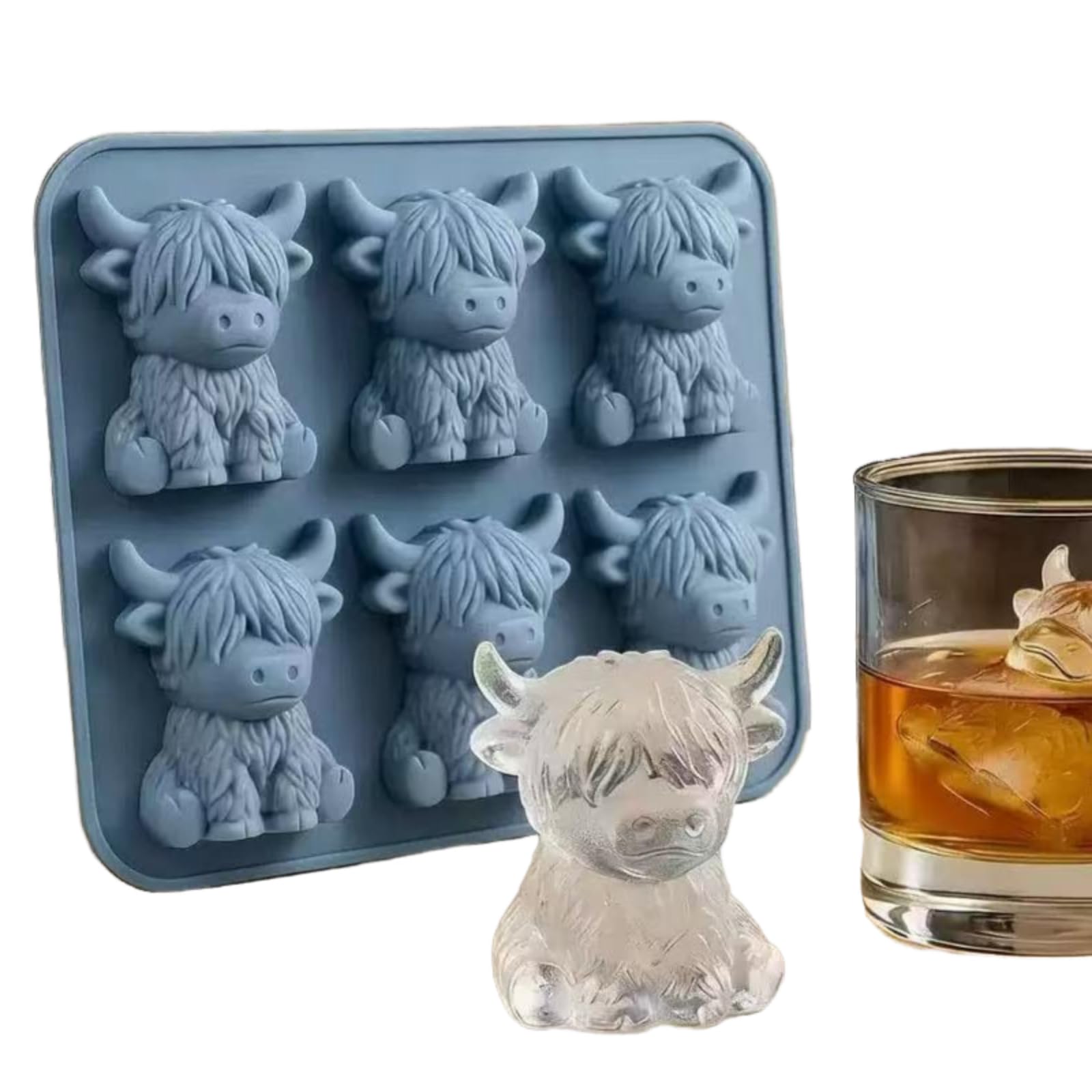 Bandeja de cubitos de hielo de vaca Highland – Molde de silicona 3D para cócteles, divertido molde de cubitos de hielo para accesorios de cocina, gran regalo para hombres y mujeres, perfecto para