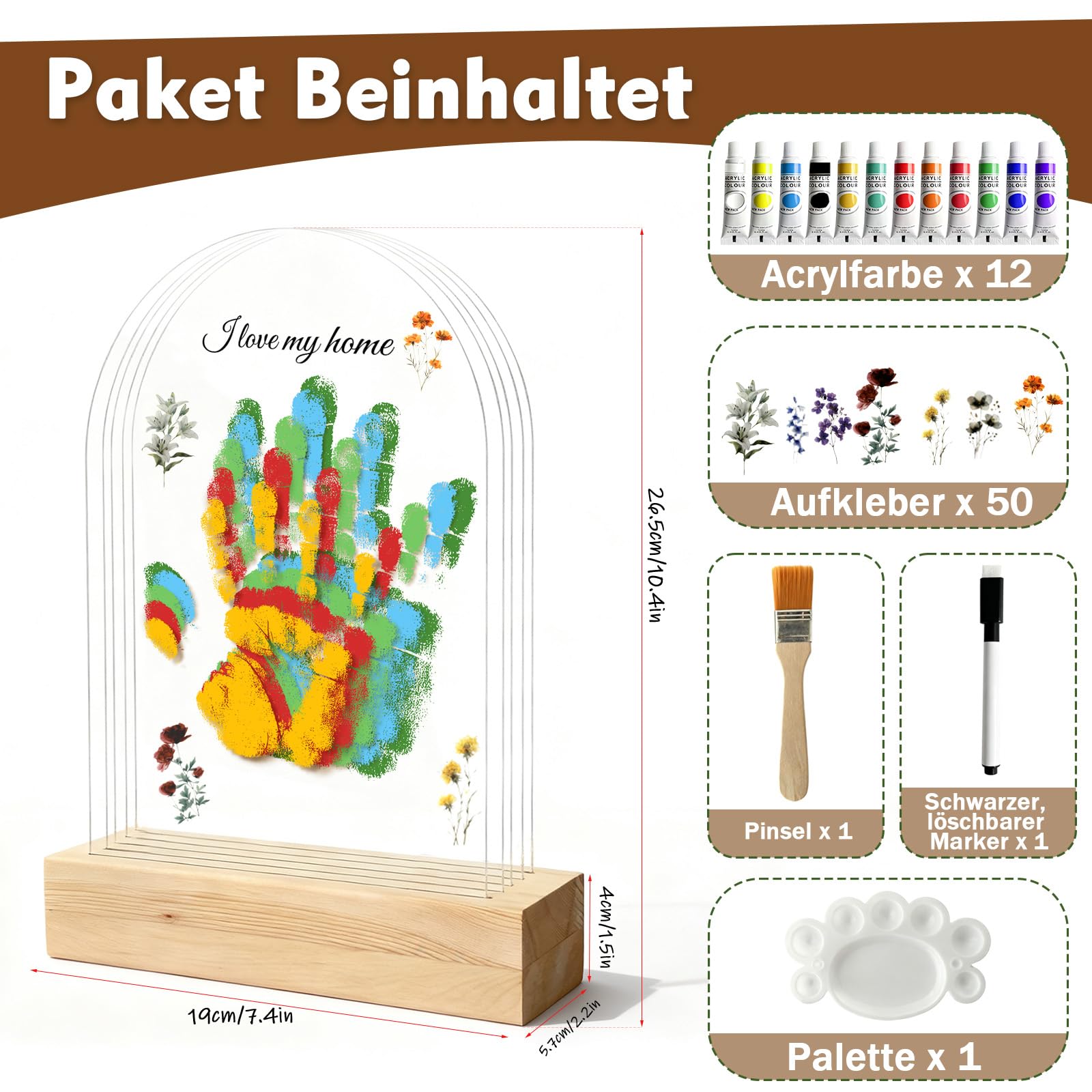 Fayavoo Handabdruck Set Familie mit 5 Acrylplatten, Baby Handabdruck und Fußabdruck Set, DIY Personalisiertes Andenken-Geschenk für Mama, Papa, Baby & die ganze Familie
