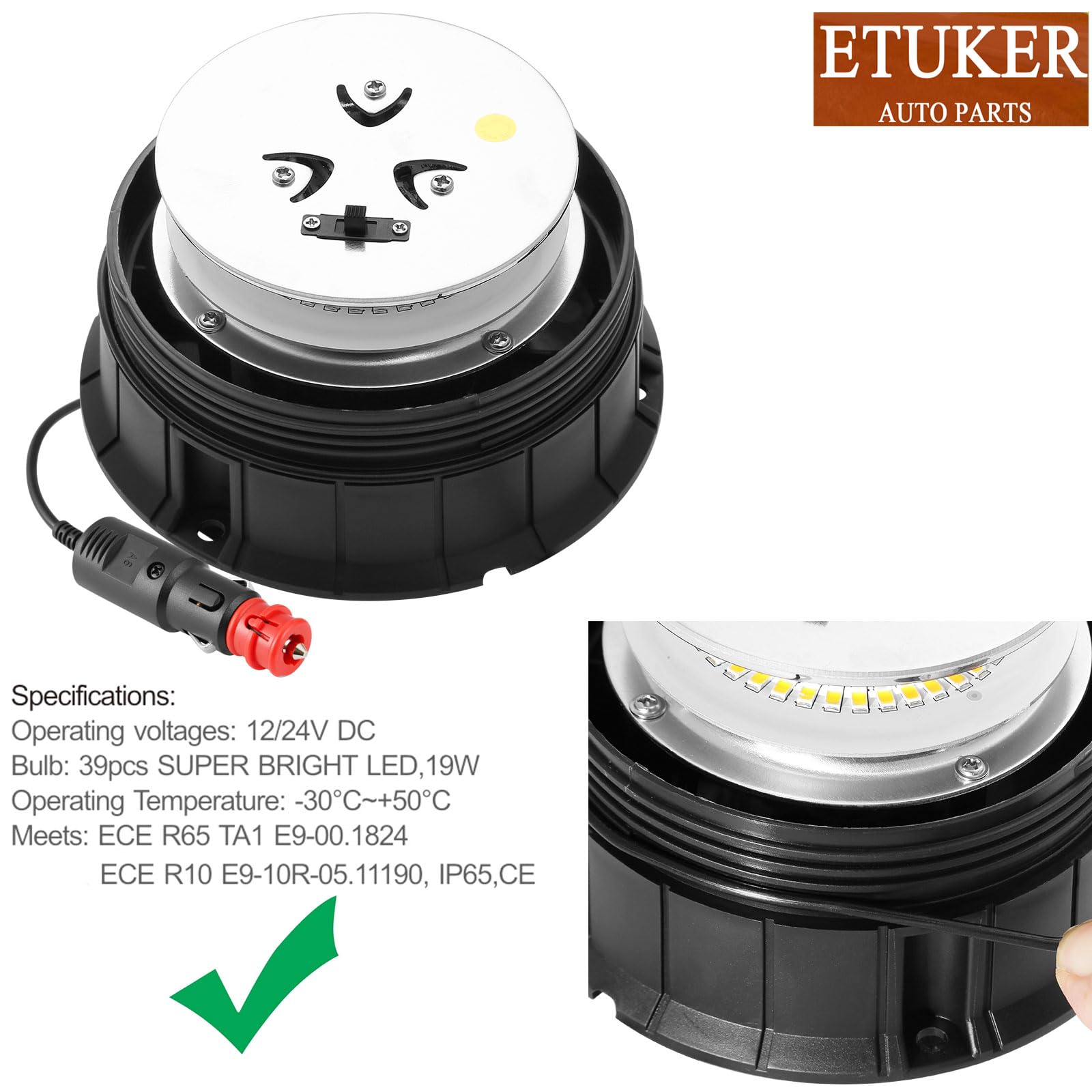 Luces Estroboscópica Coche Luz Rotativo Led Tractor Magnetico 12v 24v Flash de Emergencia Homologadas