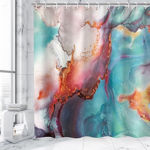 Miniatura 9 de RosieLily Juego de cortinas de ducha de mármol negro con 12 ganchos, decoración de baño, 72 pulgadas de ancho x 72 pulgadas de alto