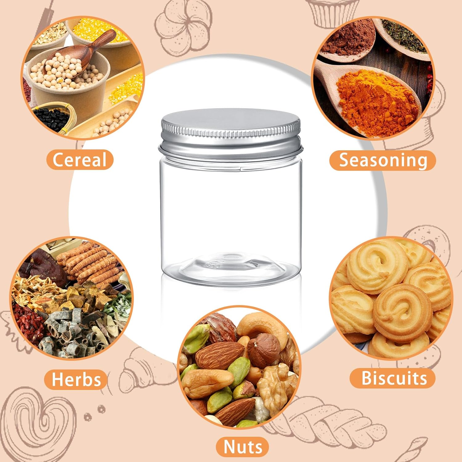 Thyle 100 Pcs Clear Plastic Jars with Lids, 4oz Refillable Containers for Cosmetics, Lotions, and Ointments, Empty Cosmetic Containers for Kitchen Household Storage (Silver)