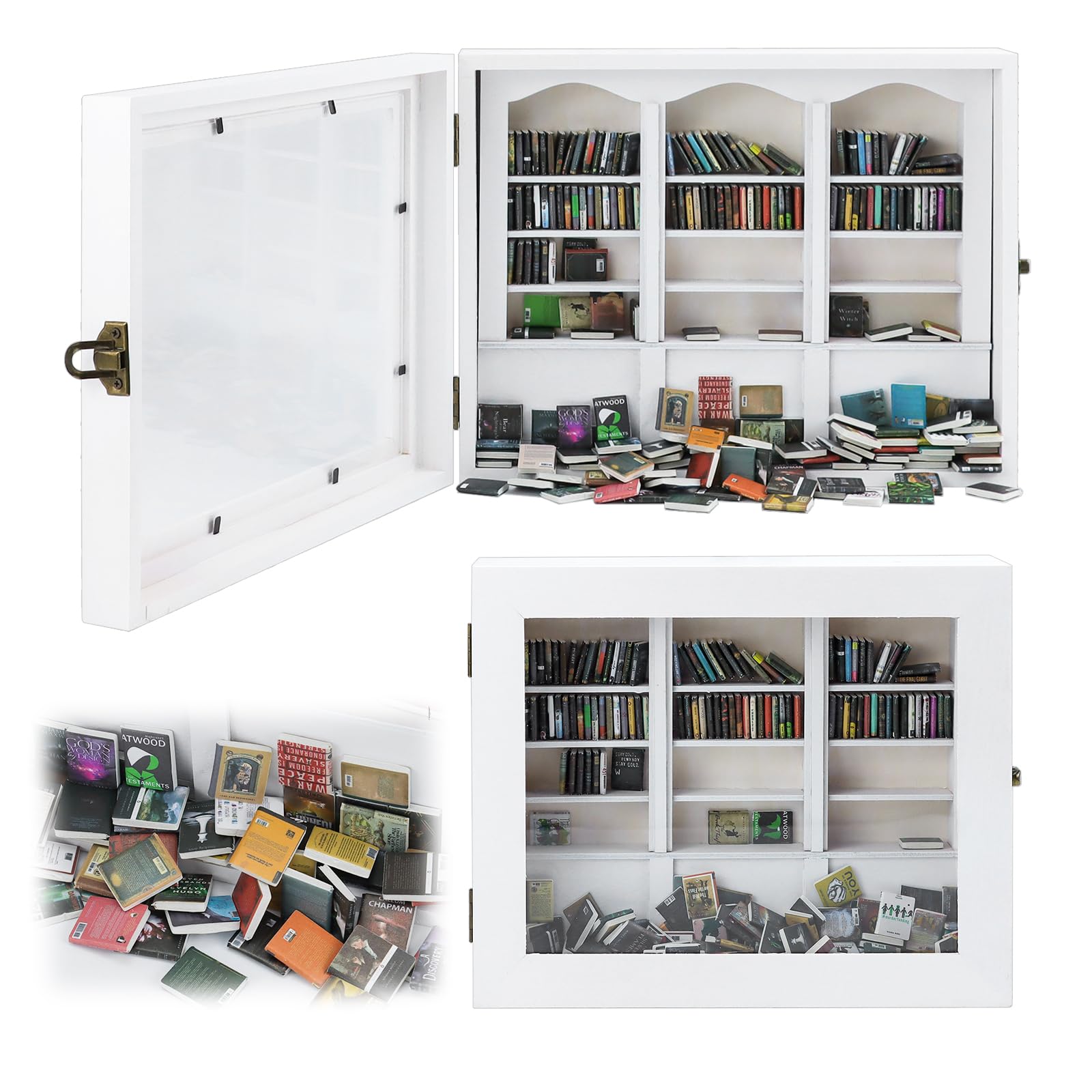 Bibliothèque pour l'anxiété, Meuble miniature créative pour maisons de poupées en bois, cadeau anti-stress pour les amoureux des livres, ornement décoratif (Blanc)