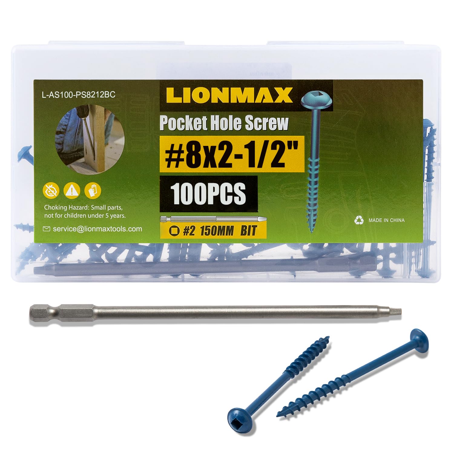 LIONMAX Pocket Hole Screws 2-1/2 Inch, 100 PCS Exterior Pocket