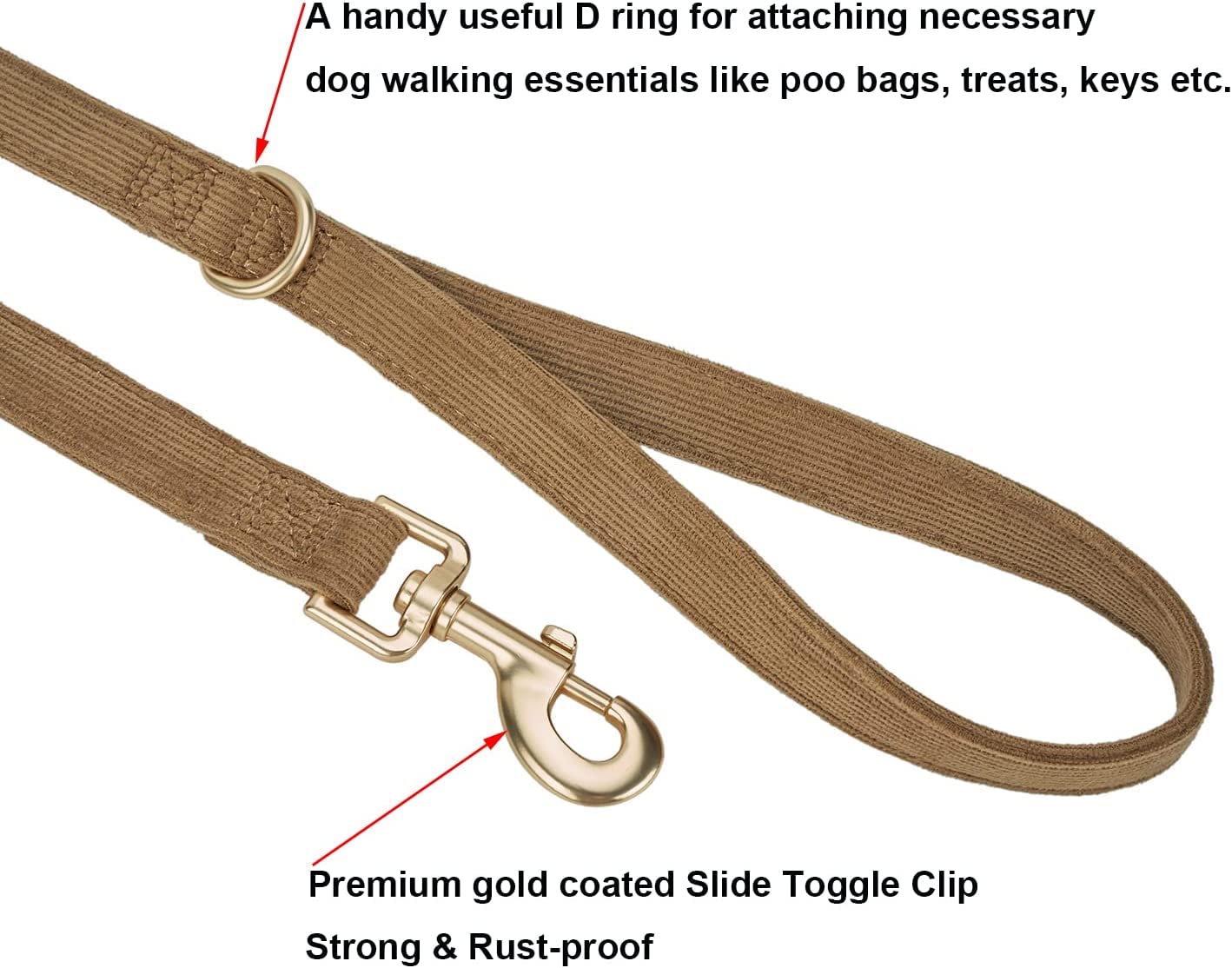 Correa de pana de algodón suave con cierre de metal dorado para perros pequeños, medianos y grandes, Correas para Perros, Correas Perros, café Brwon, collar a juego se vende por separado