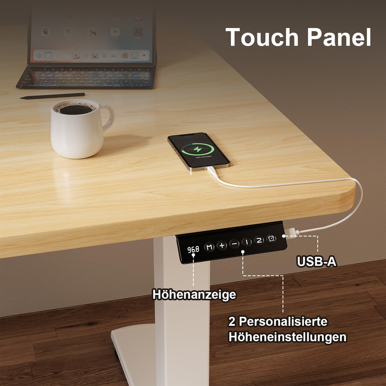 JUMMICO In hoogte verstelbaar bureau, compleet tafelblad, elektrisch bureau, in hoogte verstelbaar met geheugenfunctie, state-tafel, computertafel, 110 x 60 cm, beige JUMMICO In hoogte verstelbaar bureau, compleet tafelblad, elektrisch bureau, in hoogte verstelbaar met geheugenfunctie, state-tafel, computertafel, 110 x 60 cm, beige
