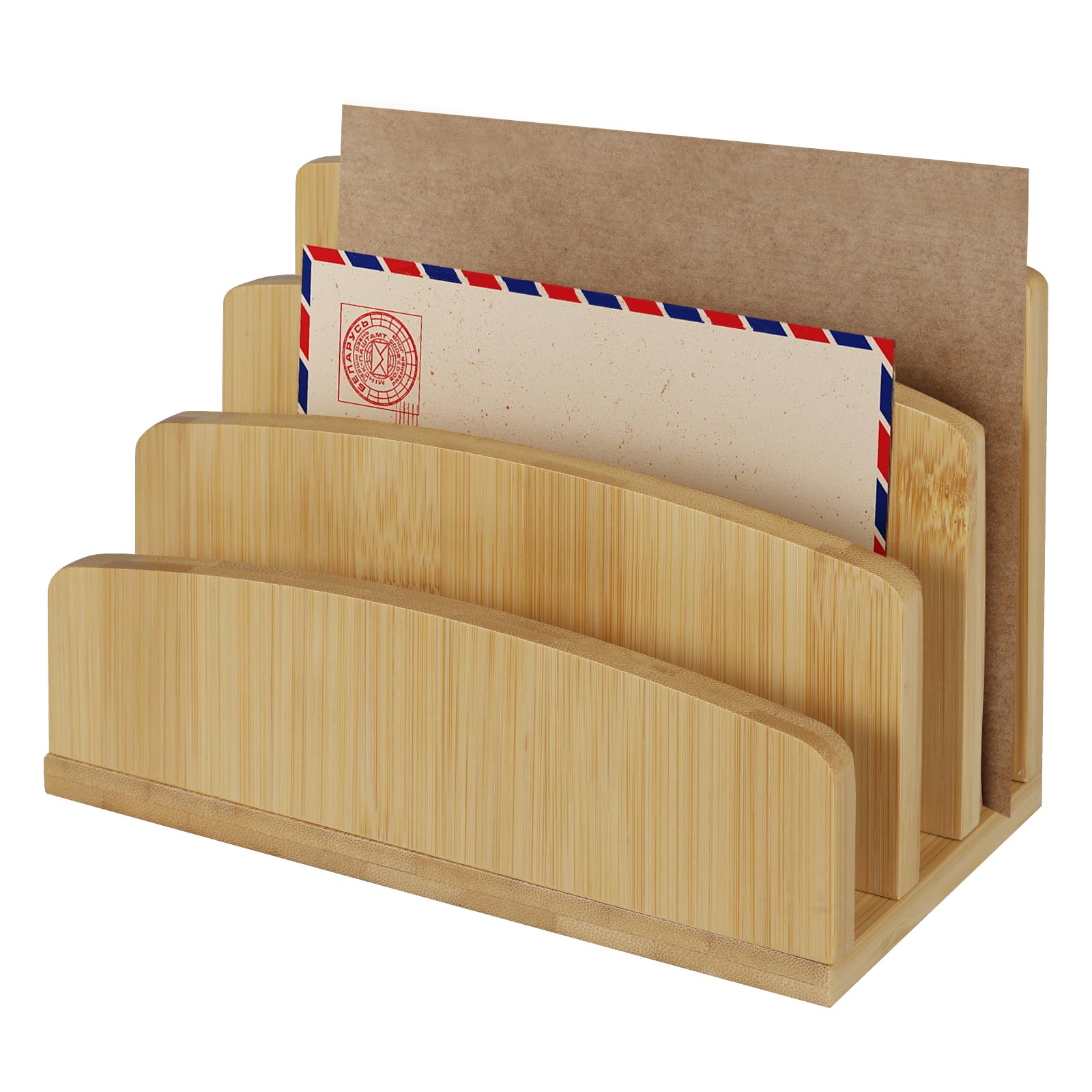 Levede Bamboo Letter Holder, 3 Slots Desktop Organiser Stand Letter Rack, Compact Desk File Sorter Wood Document Holder for Magazine, Paperwork, Letter, Home Office Stationery Supplies