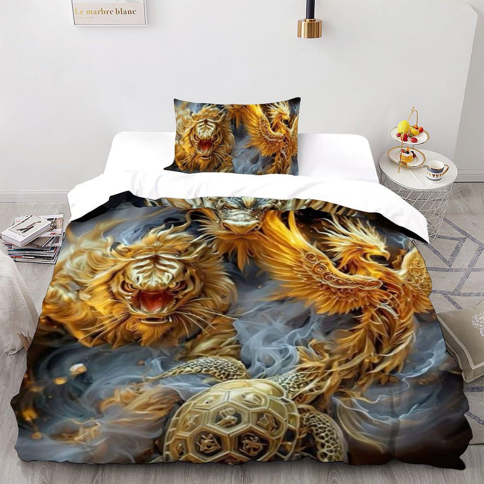 Housse de couette single microfibre taies d'oreiller imprimé 3D literie animaux land
