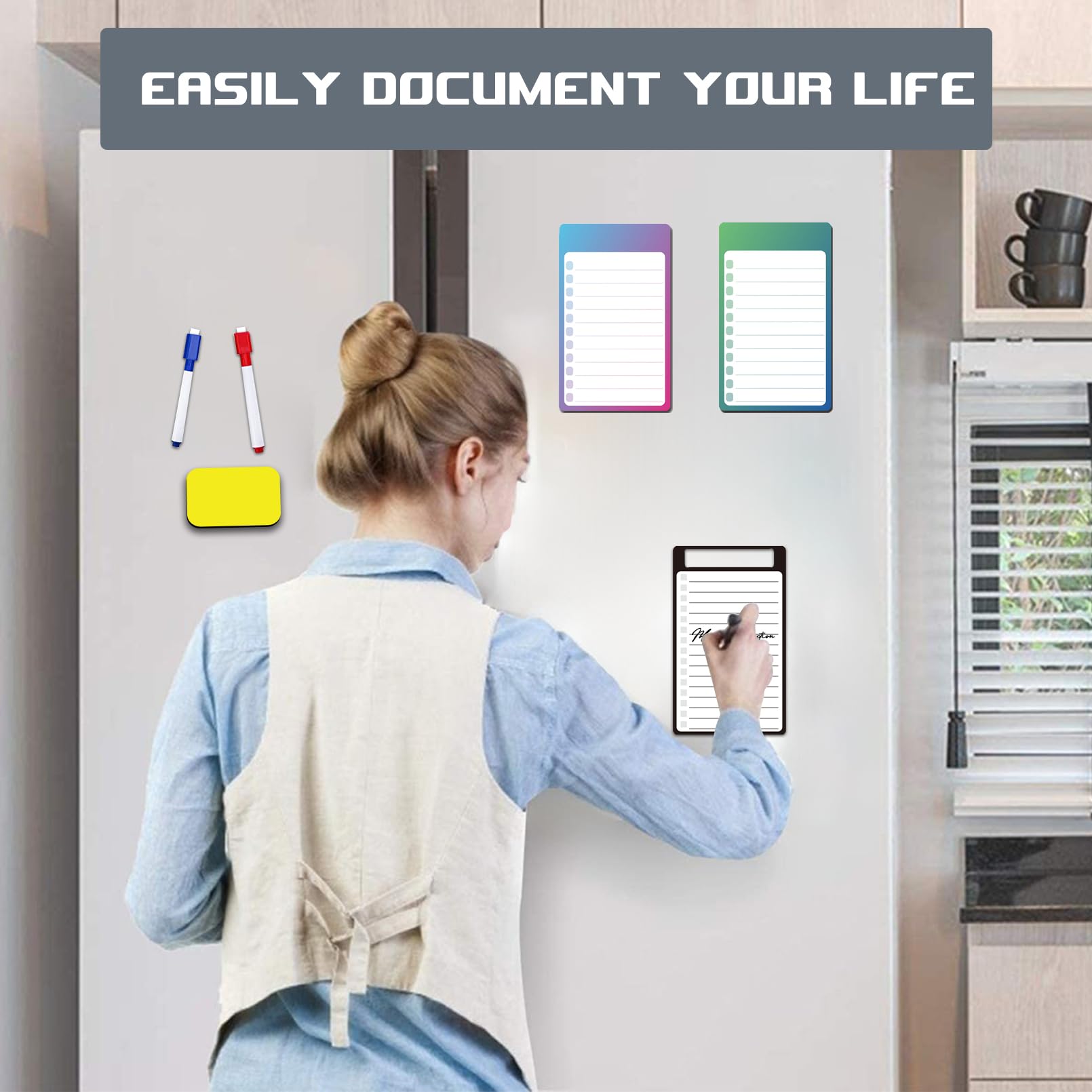 Lavagna Magnetica Per Frigo - 4 Pezzi Con Penne E Gomma, Per Appunti E Piano Pasti - Foto 3