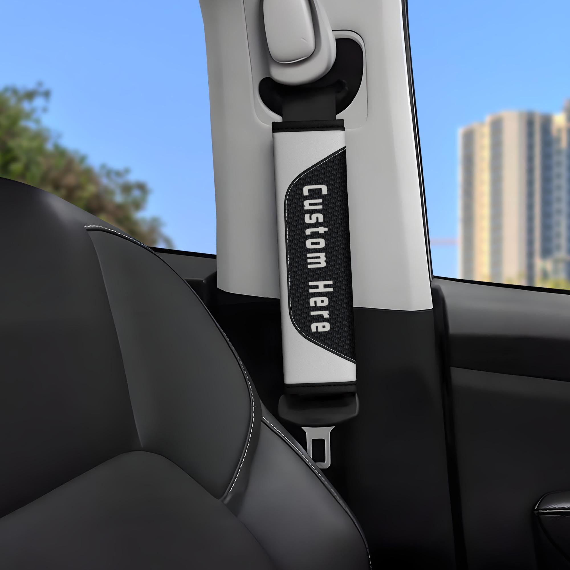 MVJAA Custom Seat Belt Cover Pad – Soft Seat Belt Pillow for Kids & Adults – Carbon Fiber Personalized Shoulder Strap Pad, Universal Fit for Car/SUV/