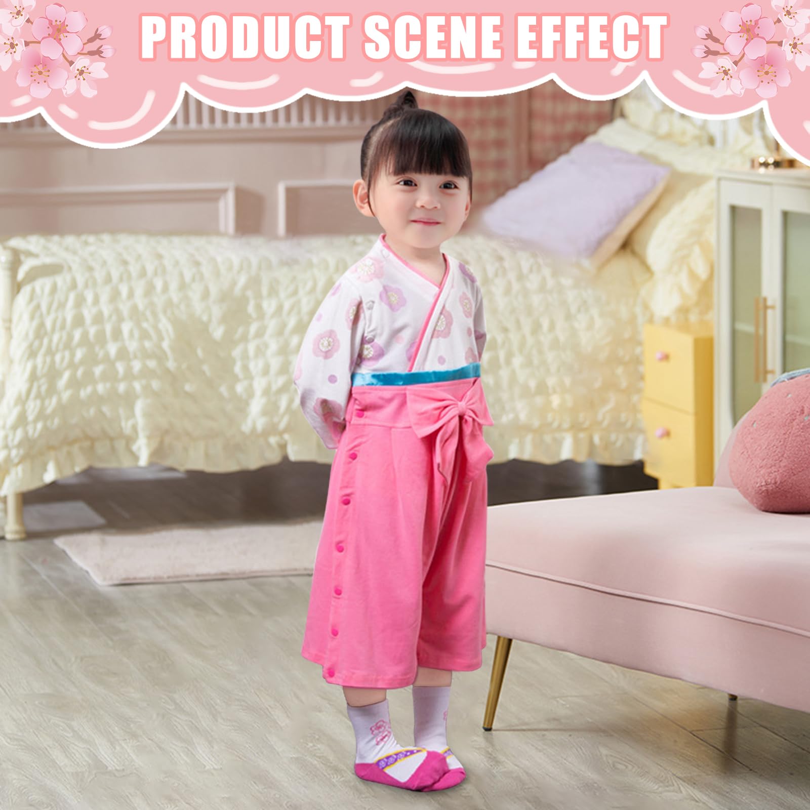 Baby Kimono Neonato Manica Lunga Cotone Kimono Giapponese per Neonati Costume Carnevale per Bambina e Bambino con 2 Paia di Calzini