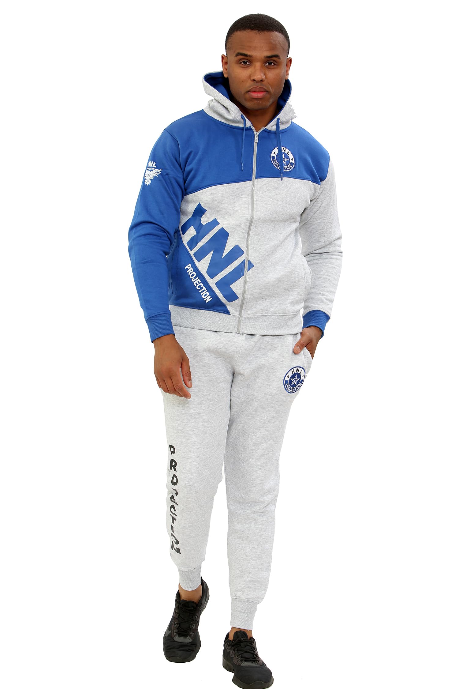 HNL PROJECTION Men Tracksuit Set Bottom Full Zip Hooded Top Joggers Trouser Casual Fleece Gym Suit