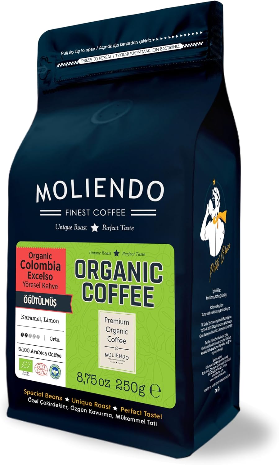Moliendo Organic Colombia Excelso Yöresel Kahve (Öğütülmüş Filtre Kahve) 250 g