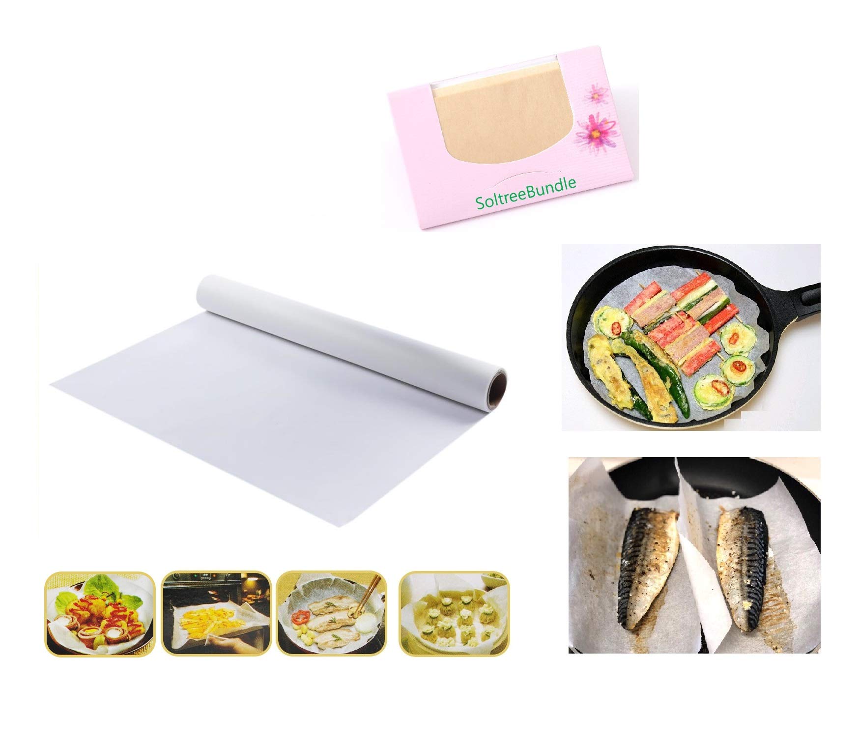 Korea Food Cooking Sheet Paper Foil Rolling Natural Pulp Kitchen Baking Mat Tools Oven Oil Paper(11.81 in x 32.8 ft) with SoltreeBundle Face Oil Blotting Paper 50pcs