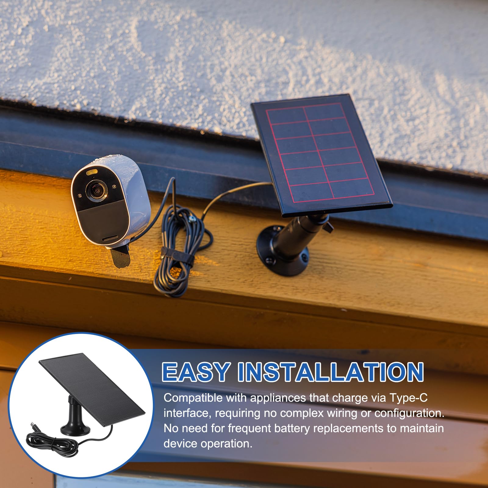 MECCANIXITY 2 pannelli solari per telecamera ad anello, caricabatterie USB da 4 W 6 V con cavo porta tipo C da 1,8 m, supporto da parete regolabile a 360°, per mangiatoie per uccelli all'aperto