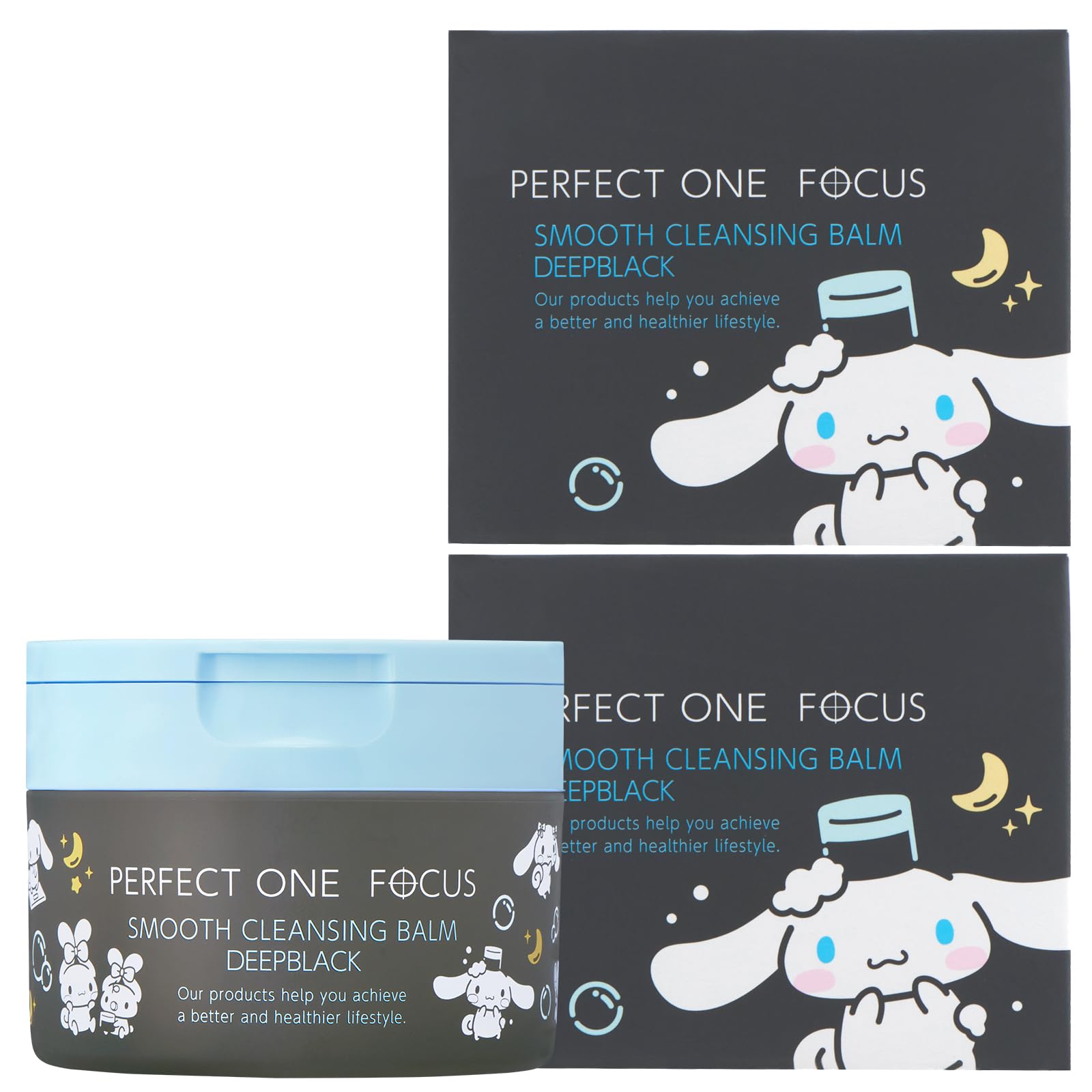 パーフェクトワンフォーカス (PERFECT ONE FOCUS) スムースクレンジングバーム ディープブラック 毛穴 黒ずみ 角栓 皮脂 泥・炭 W洗顔不要 マツエクOK メンズケア ビタミンC 75g (シナモロール限定デザイン(2個))