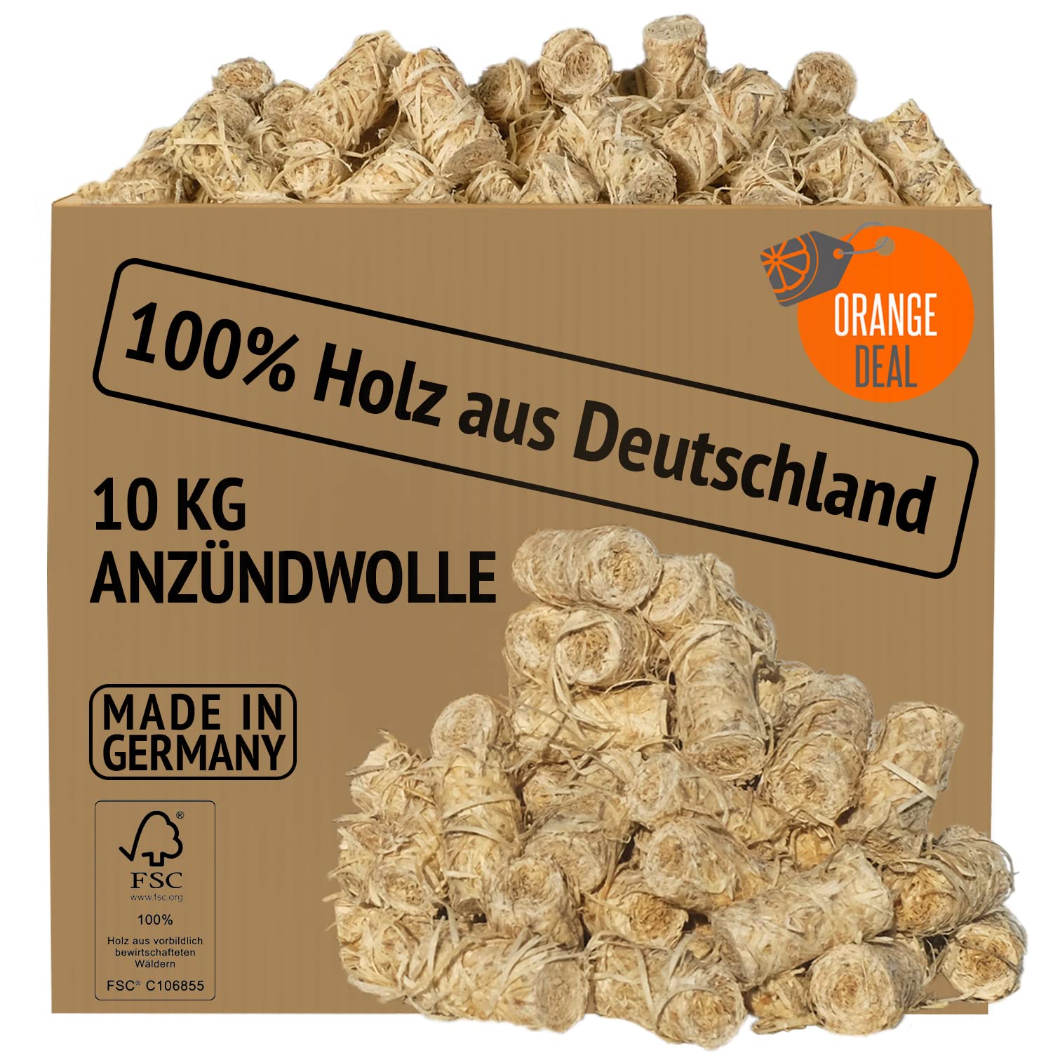 Anzünder Holzwolle 10kg (ca. 800 Stück), Kaminanzünder, Grillanzünder, Anzündwolle, Ofenanzünder, Feueranzünder, Holzwolle Anzünder, Grill Anzünder, Holzanzünder, Anzünder Kamin (2 kg - 5 kg)