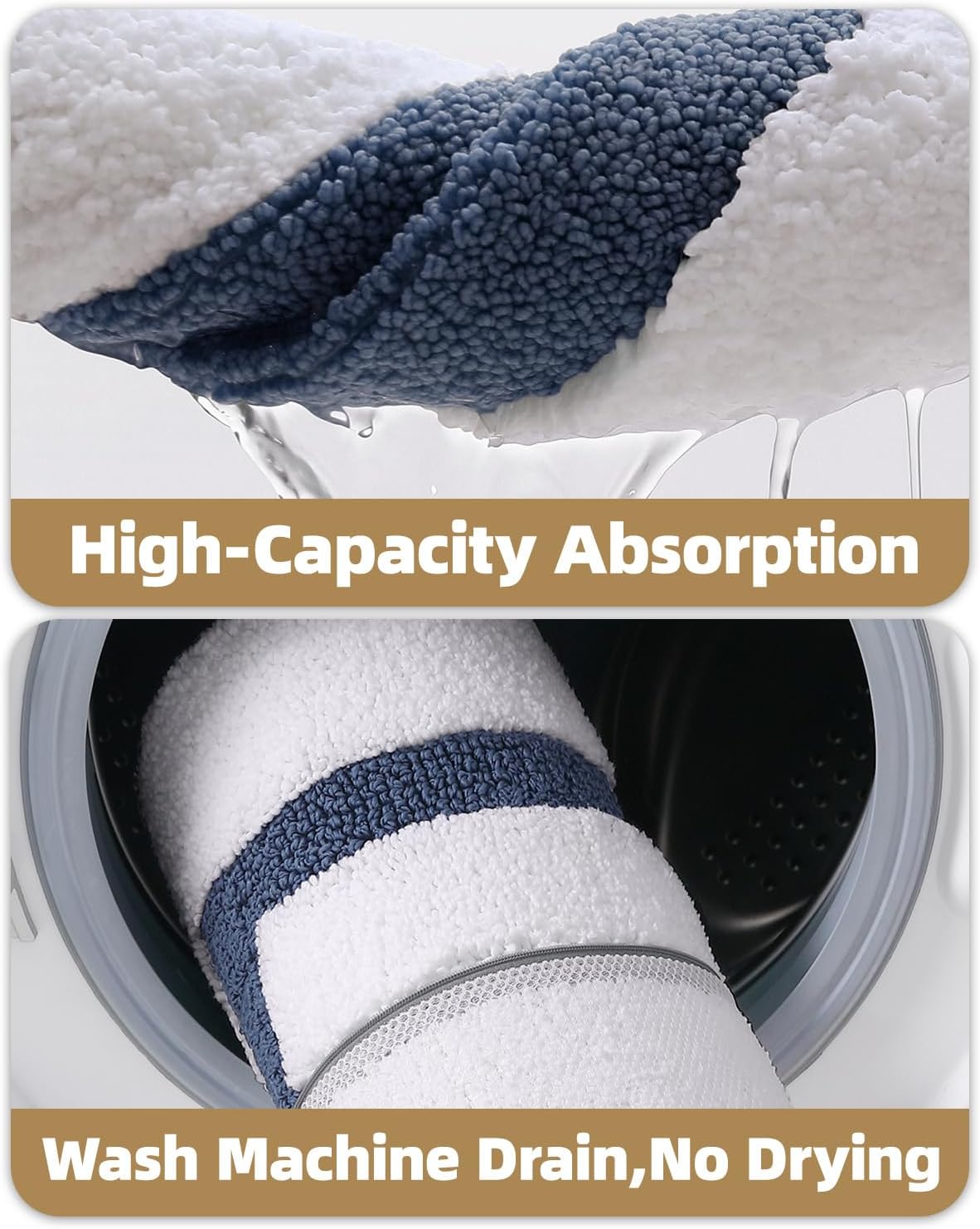 Color&Geometry White Bathroom Rugs 36x24, Extra Soft Absorbent Microfiber Bath Rugs, Non-Slip Bathroom mat, Washable Plush Bath Mats for Bathroom, Shower, Bathtub, Laundry, White Blue