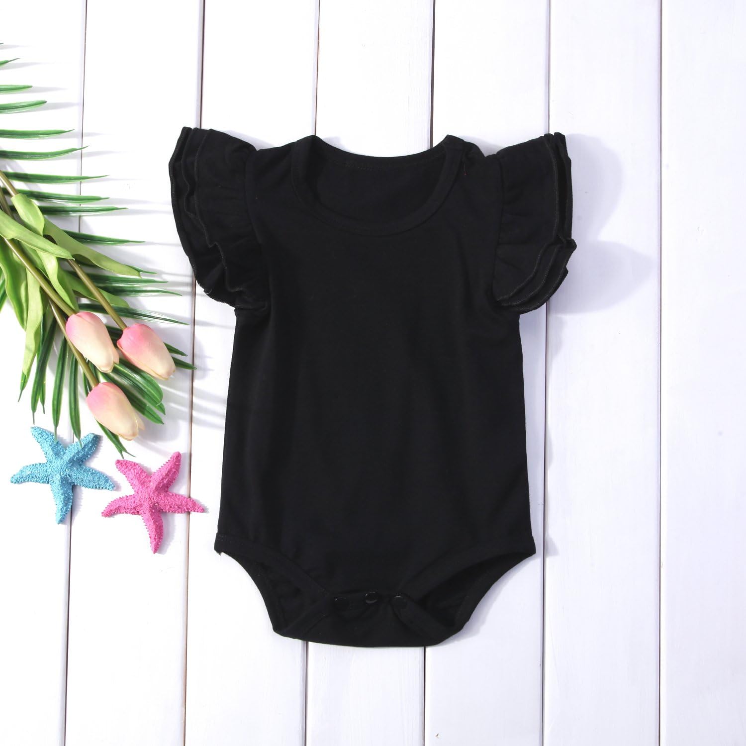 Mubineo Infant Baby Girl Basic Ruffle Short Sleeve Cotton Romper Bodysuit Tops Clothes - Image 4