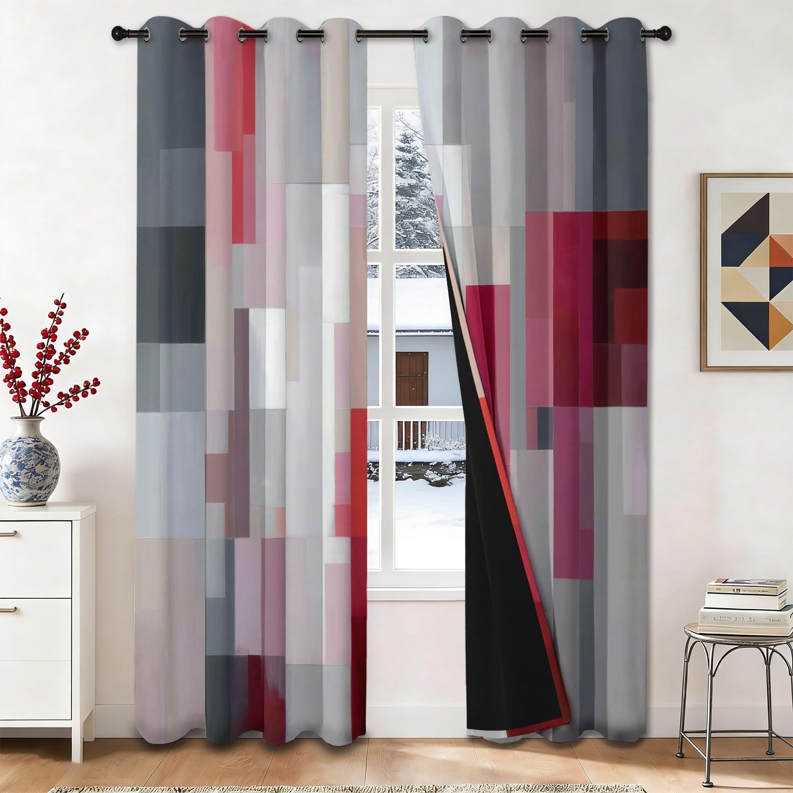 Zasłony zaciemniające 100% nieprzezroczyste 140 l x 260H cm (2 panele), abstrakcyjne wzory patchworkowe nowoczesne geometryczne bloki kolorów, odporne na zimno draperie termiczne do nowoczesnej