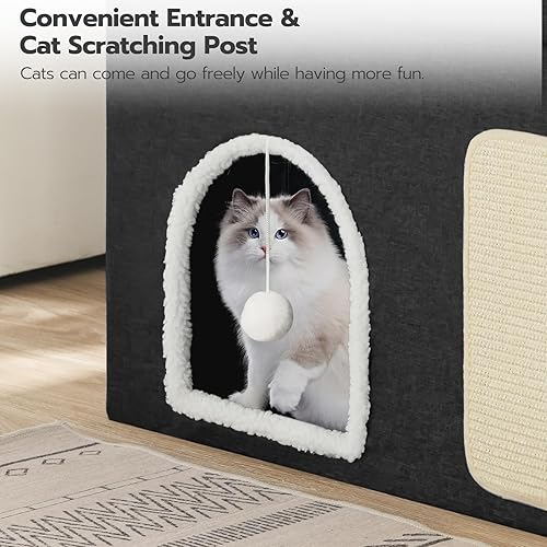 Miniatura 6 de HOOBRO Caja de arena para gatos, muebles de interior con alfombrilla para gatos, muebles de caja de arena oculta, interior impermeable, incluye