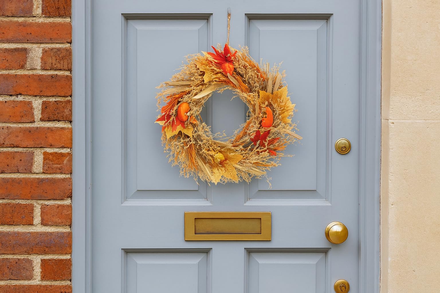 Festive Productions Ghirlanda autunnale con foglie e zucche, arancione, 30 cm, decorazione autunnale a tema zucche, perfetta per casa, finestre, soggiorno, porta d'ingresso