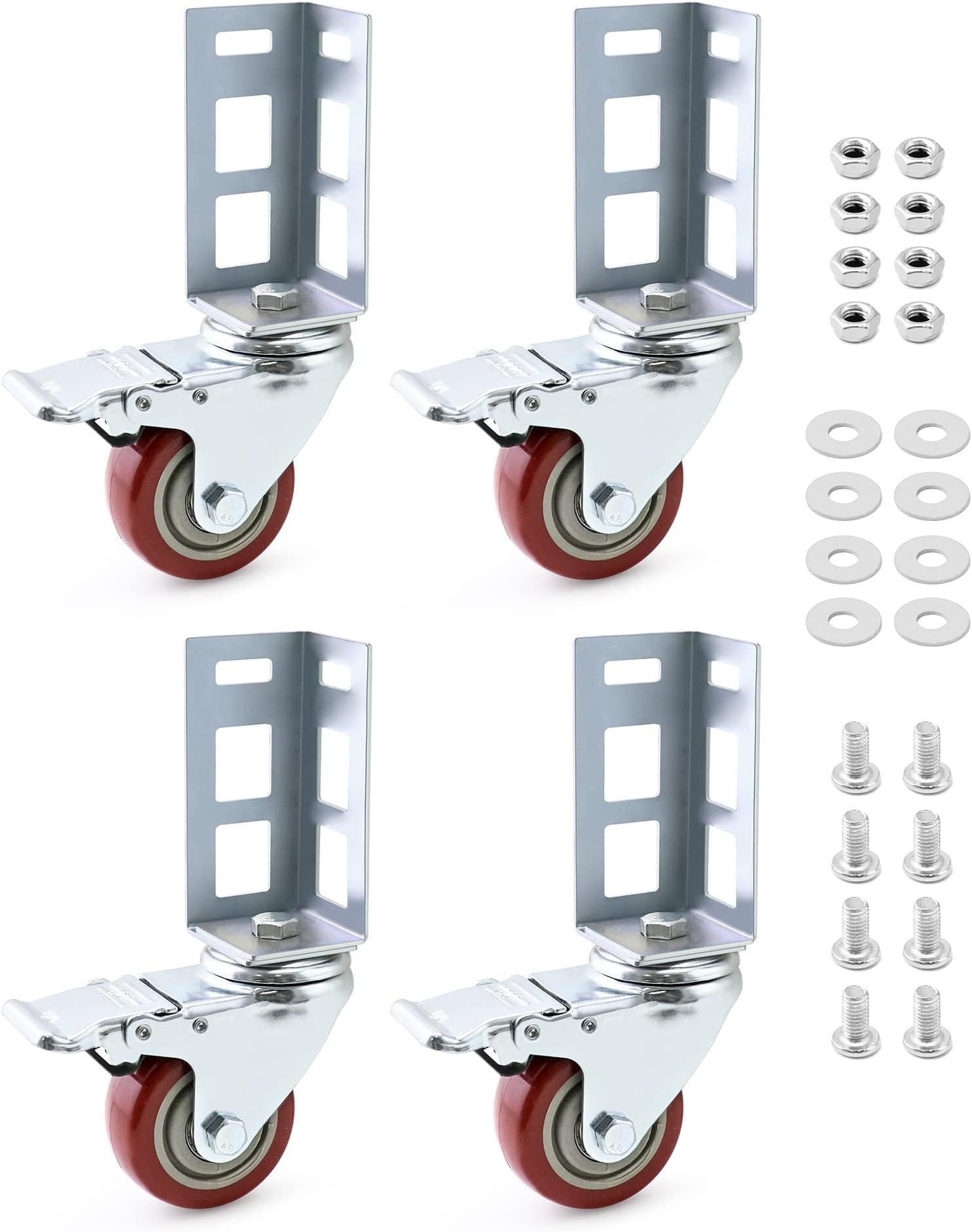 QWORK Storage Rack Caster Wheels, 4 Pack 3" Heavy Duty 500 lb. Max Total Capacity Storage Shelf Accessories, Fit for Boltless Self Locking Shelving Racks