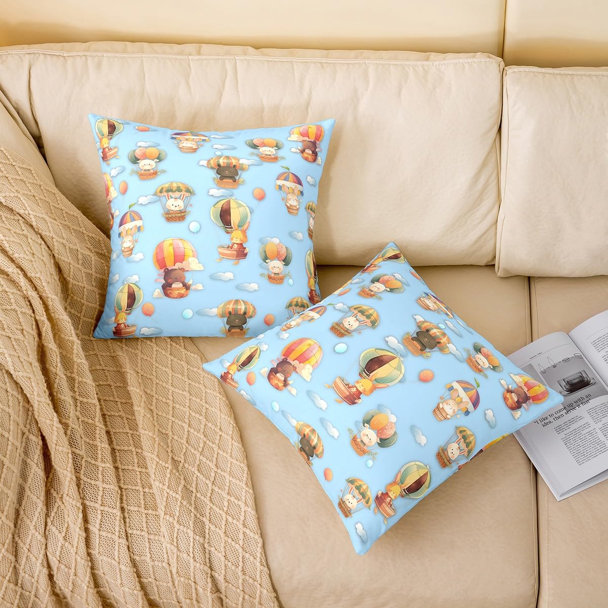 Cartoon Hot Air Balloon Throw Pillow Cover 18