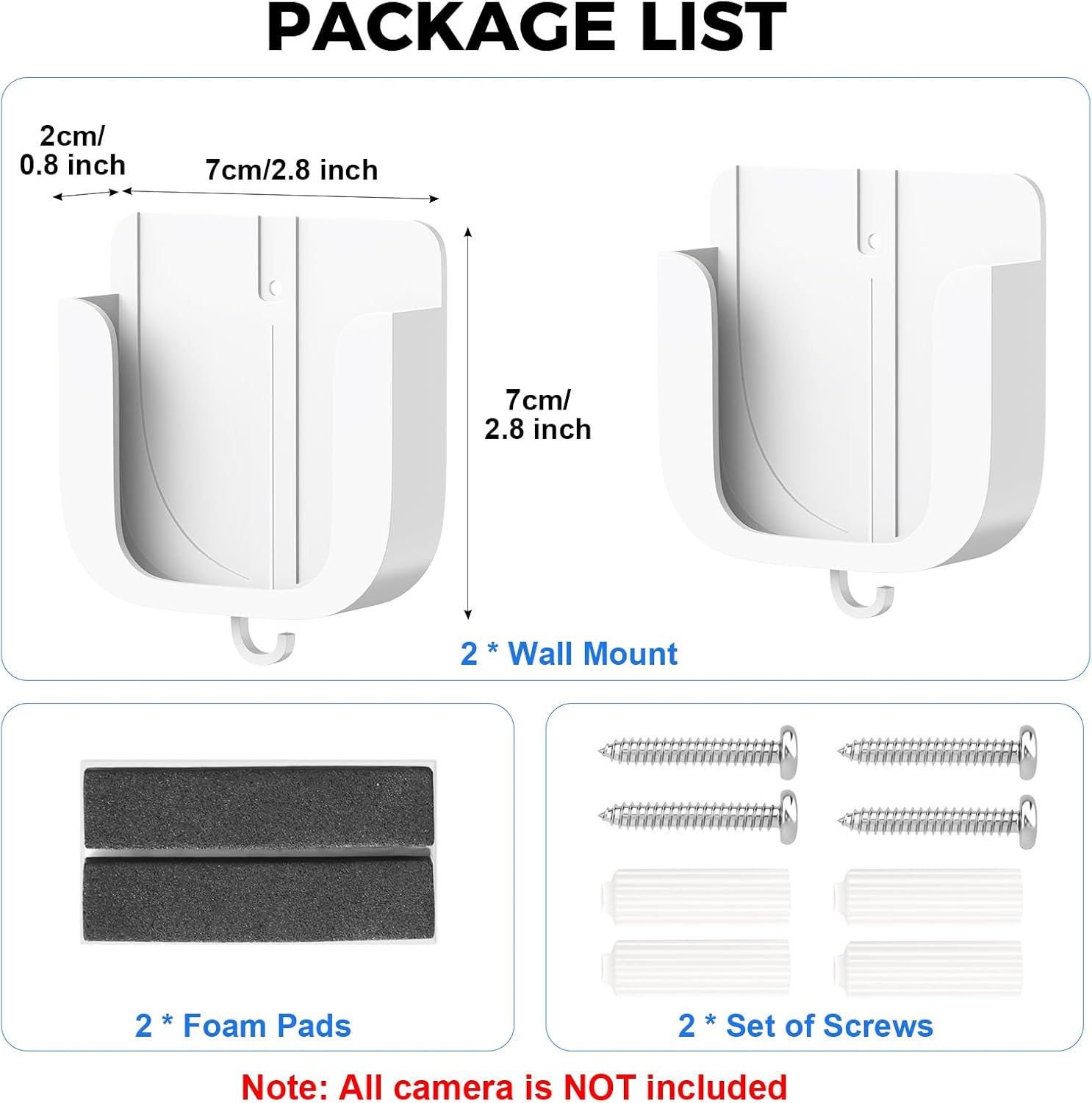 No Drill Ring Wall Mount for Ring Outdoor Cam Plus, Adhesive Indoor Camera Mount Bracket for Ring Camera, Easy Installation with Strong Tape or Screws, 2Pack (White)
