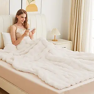 Light Beige Fluffy Blanket King Size Faux Bunny Fur Fuzzy 90x108 Throw Blanket for Bed Thick Furry Blanket King for Couch Bedroom Decor Winter Home Gifts 1000 GSM