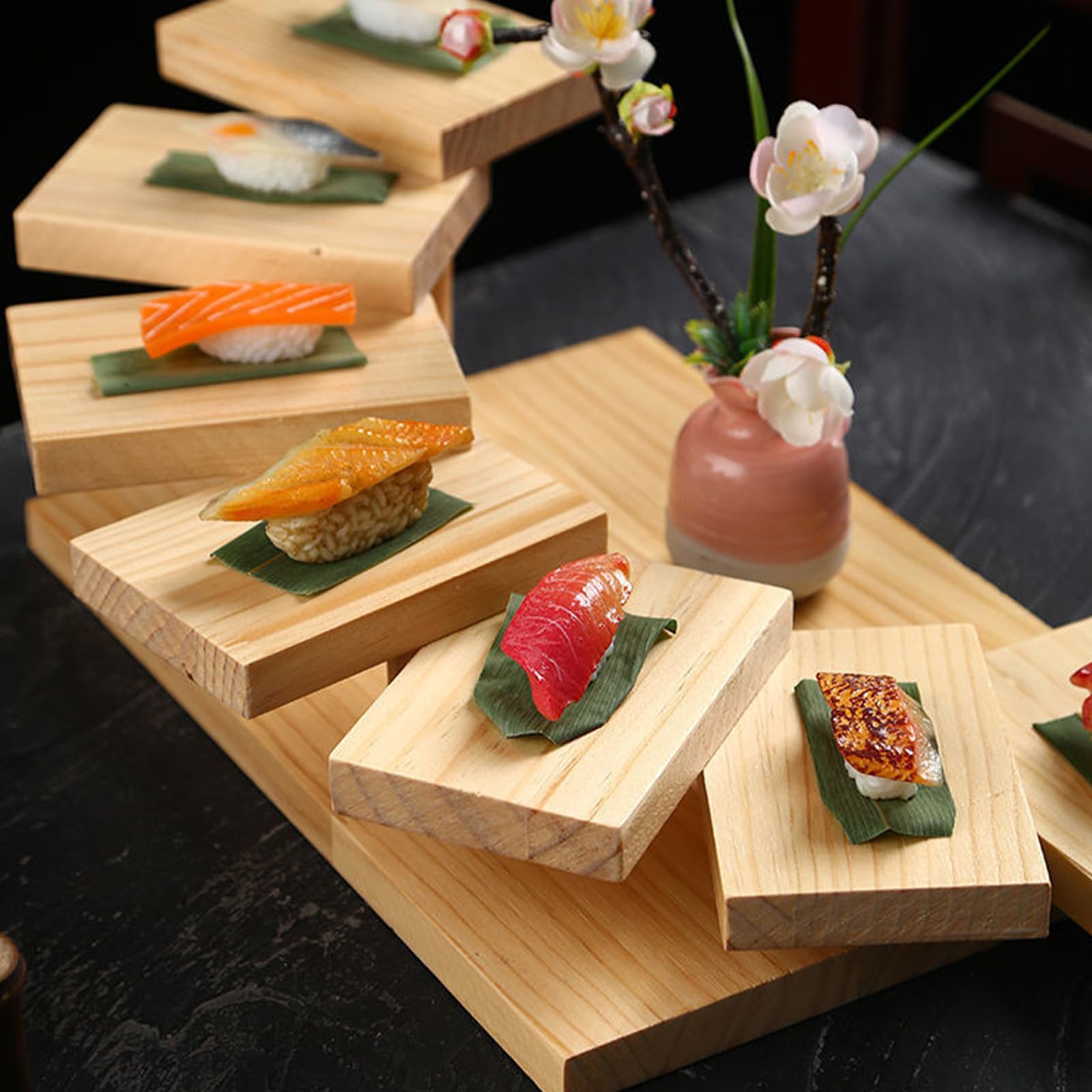 Bandejas para Servir Sushi y Sashimi Expositor de Madera para Platos Plato para Servir Aperitivos, postres, escalones y escaleras Bandejas giratorias para Servir Sushi y Geta,6 Steps