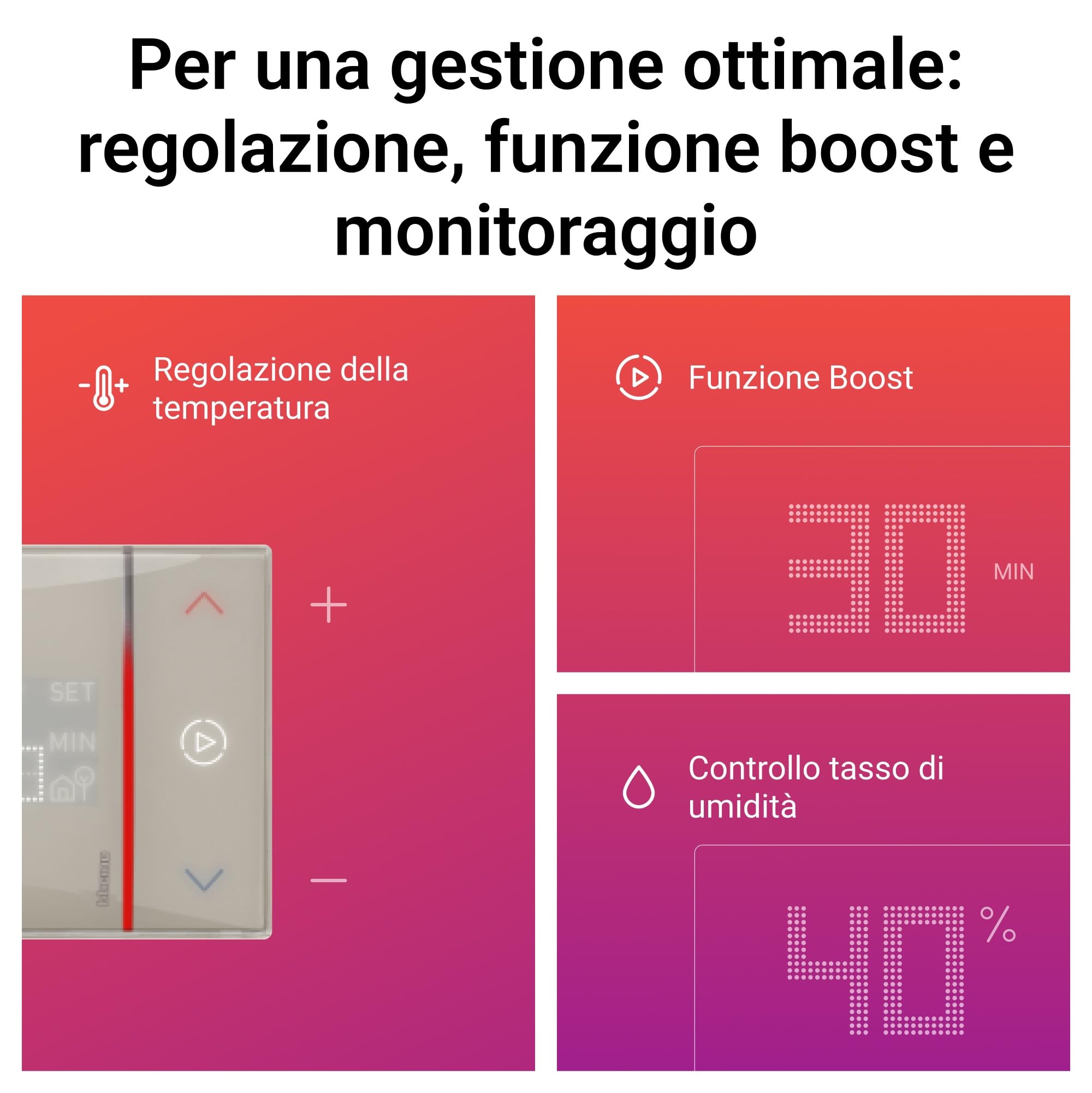 BTICINO SXM8002 Termostato WiFi Smarther2 with Netatmo, Termostato Caldaia da Incasso, Controllo anche da Remoto con App, Alexa, Google Assistant, Apple HomeKit, Programmabile, Risparmio Energetico