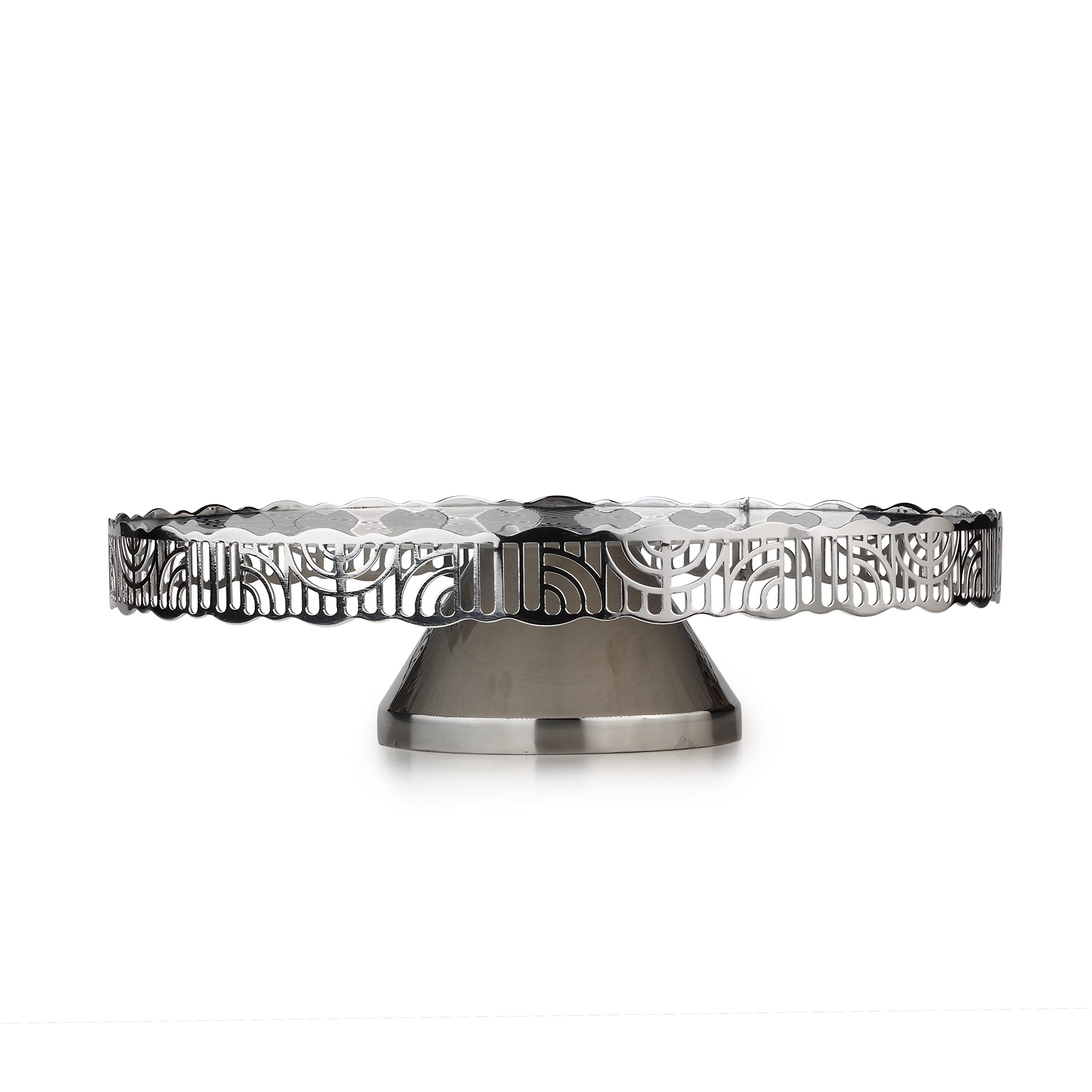 Stainless Steel Round Serving Platter | Premium Mirror Finish | Multipurpose Cupcake Bruschetta Crostini Dessert Platter with Stand | Serveware | Deco Lattice Series