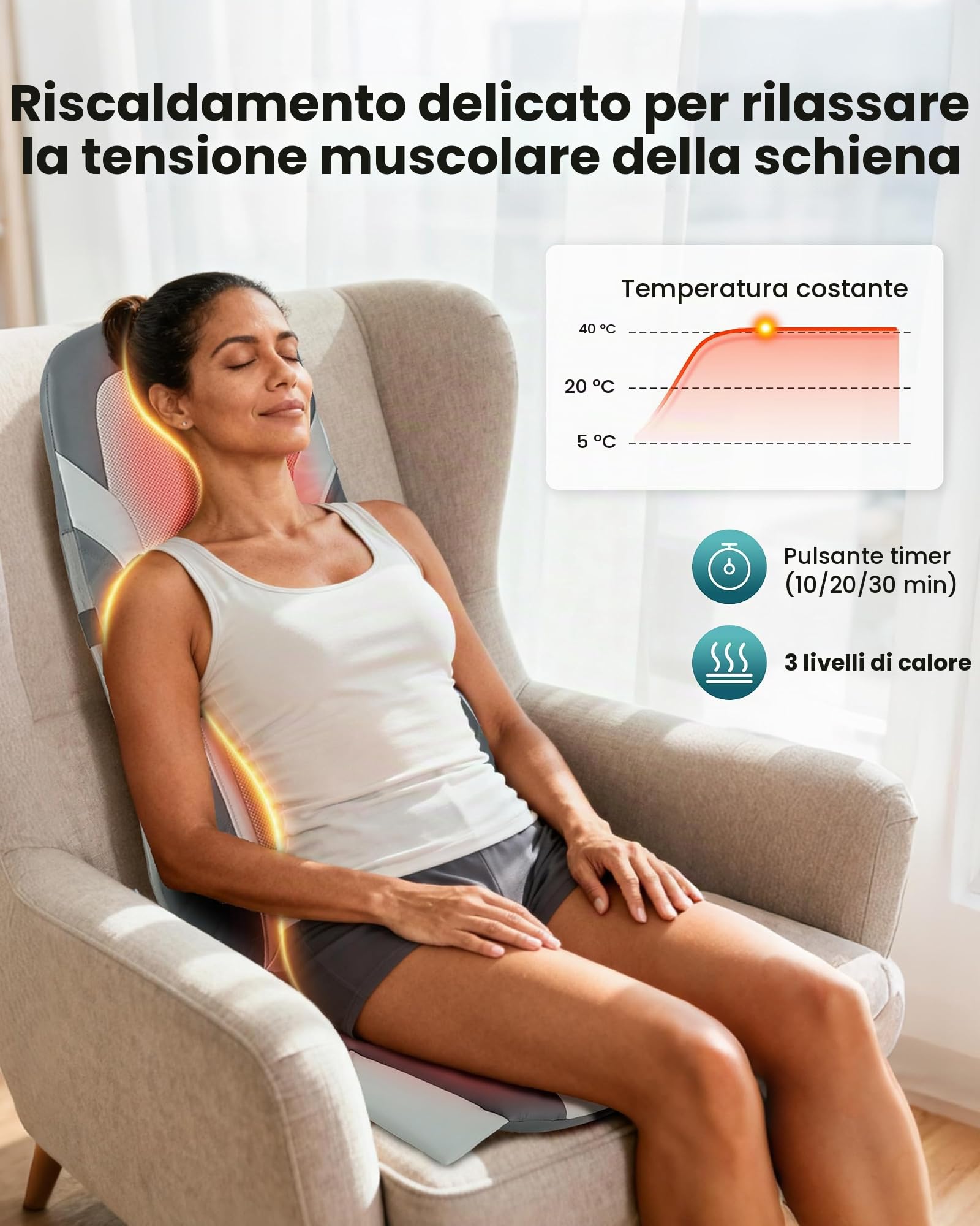 Snailax Sedile Massaggiante Shiatsu con Calore | Cuscino Massaggiante 4D con Rulli Rotanti, Vibrazione 3 Livelli e Timer, per Sedia e Divano, Regalo per Uomo e Donna