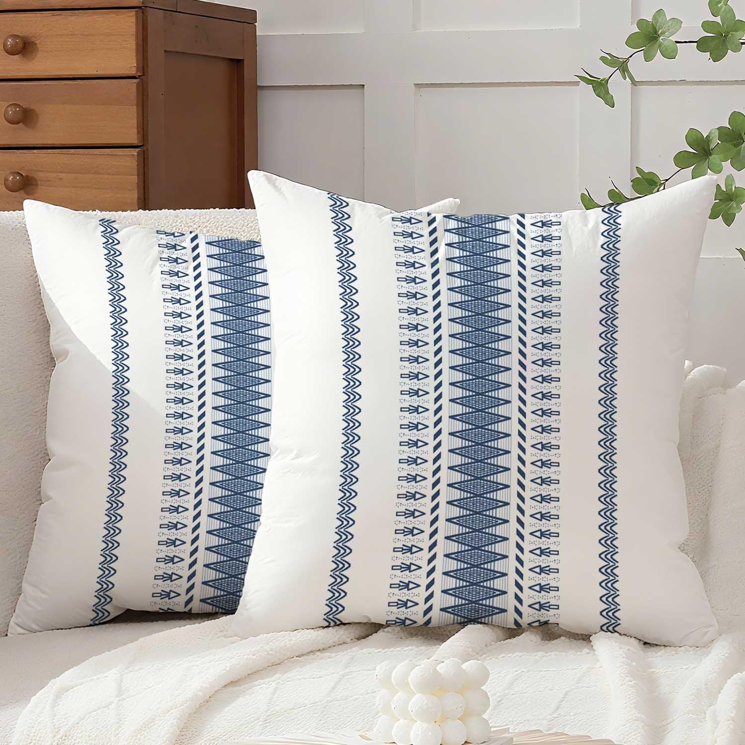 Avalune Cushion Covers 40x40 Navy Blue Boho Decorative Fall Pillow Cover Geometry Square Velvet Super Soft Modern Cushion for Home Decor Sofa Bedroom Set of 2