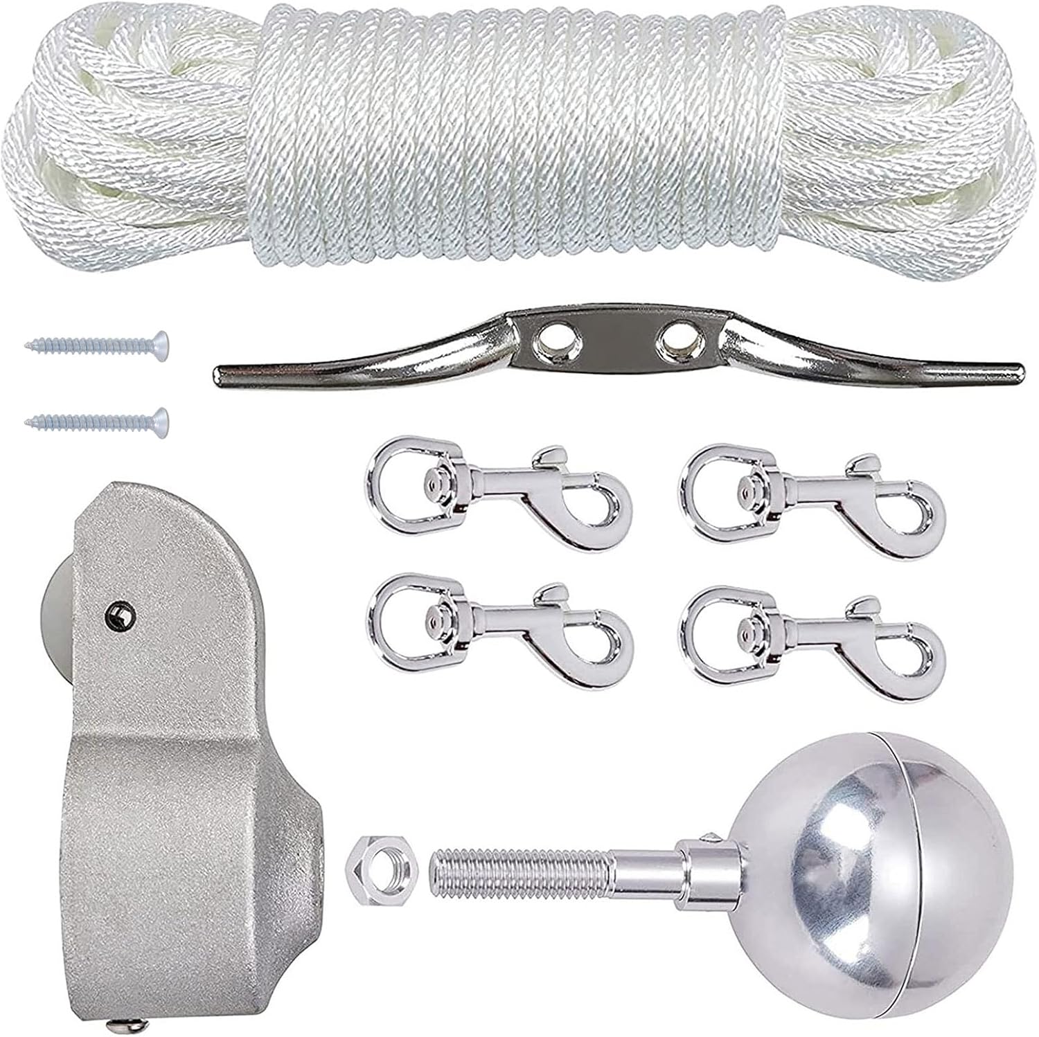 Aluminum Flagpole Hardware Set Includes 3Inch Golden Ball Nut and 2Inch Nylon Pulley for Garden Flagpoles Smooth Flag Rope Sliding Mechanism