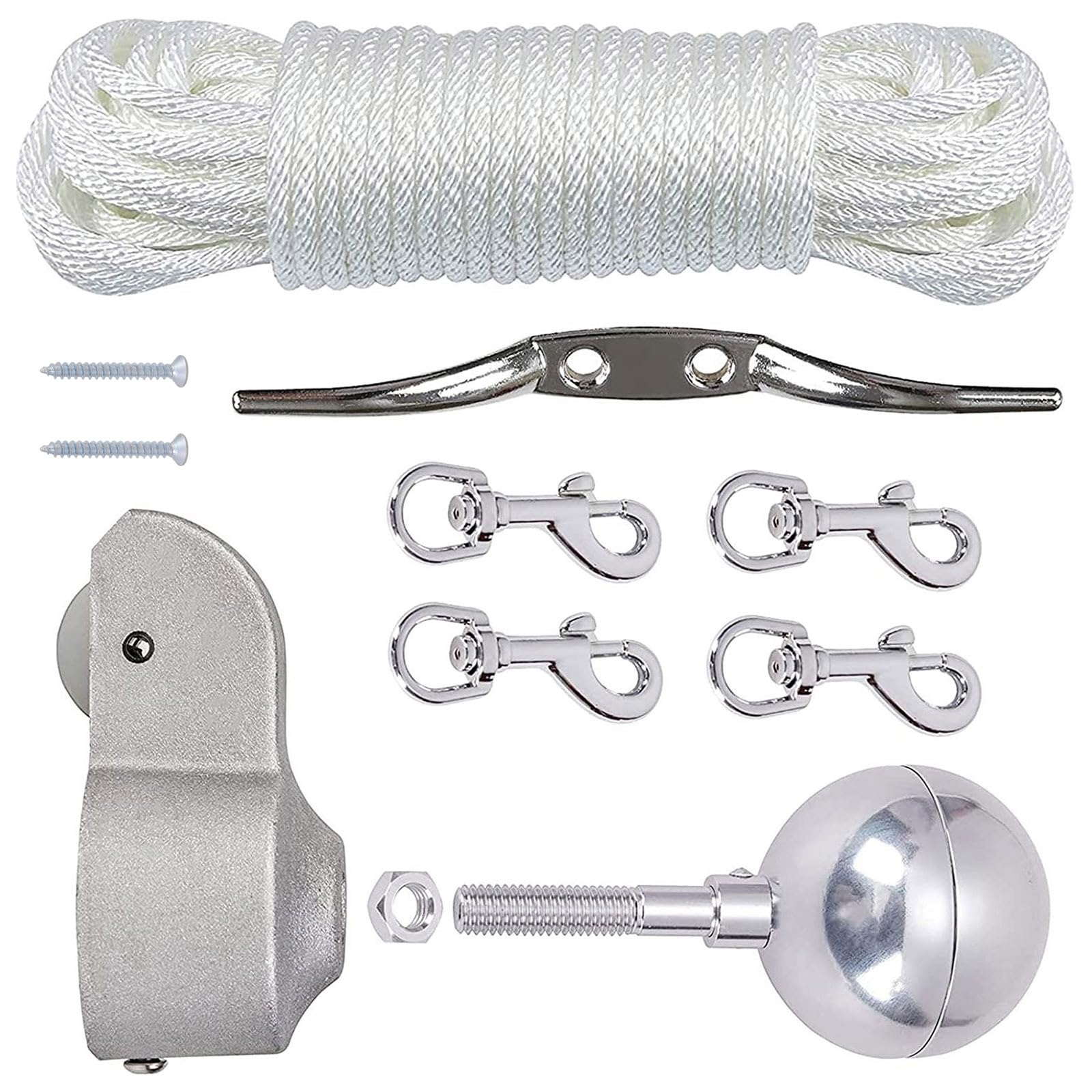 Drisse bloquée ? Kit poulie nylon mât de drapeau et boule anodisée de rechange extérieure