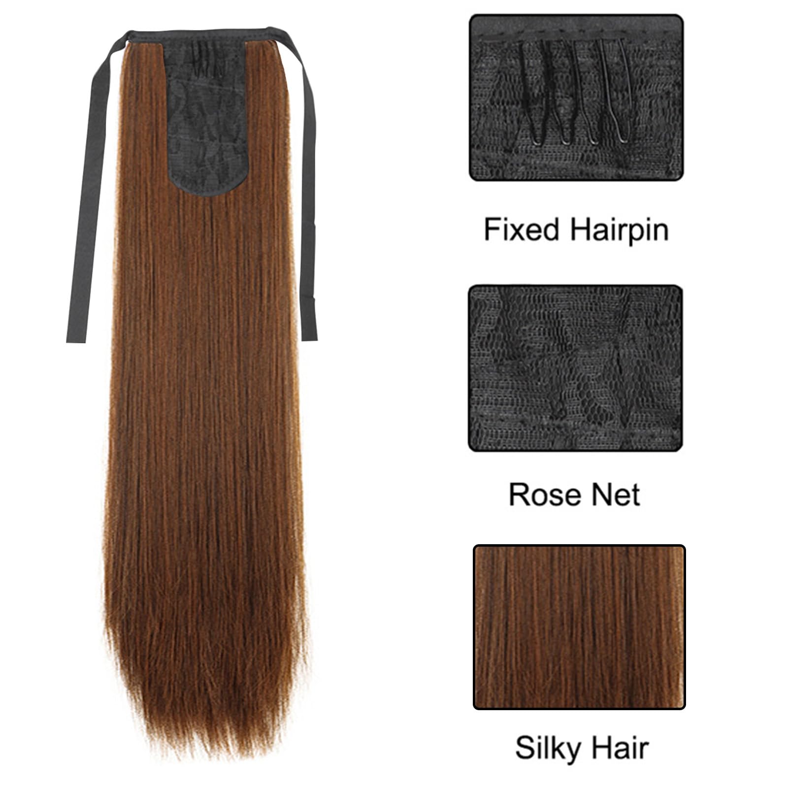 Clip in Hair Extension Short Straight Wrap Around Ponytail Extension Fluffy Synthetic Hair Pieces for Women Girls 2206-45 - Image 3