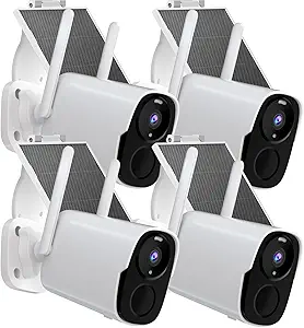 Rraycom Solar Camera Security Outdoor, Solar Powered WiFi System Surveillance Camera with 2K Color Night Vision, 2 Way Talk, Spotlight & Siren, Compatible with Alexa, BW4PLUS-SP, BW4P-SP-W-4PC asin的图片